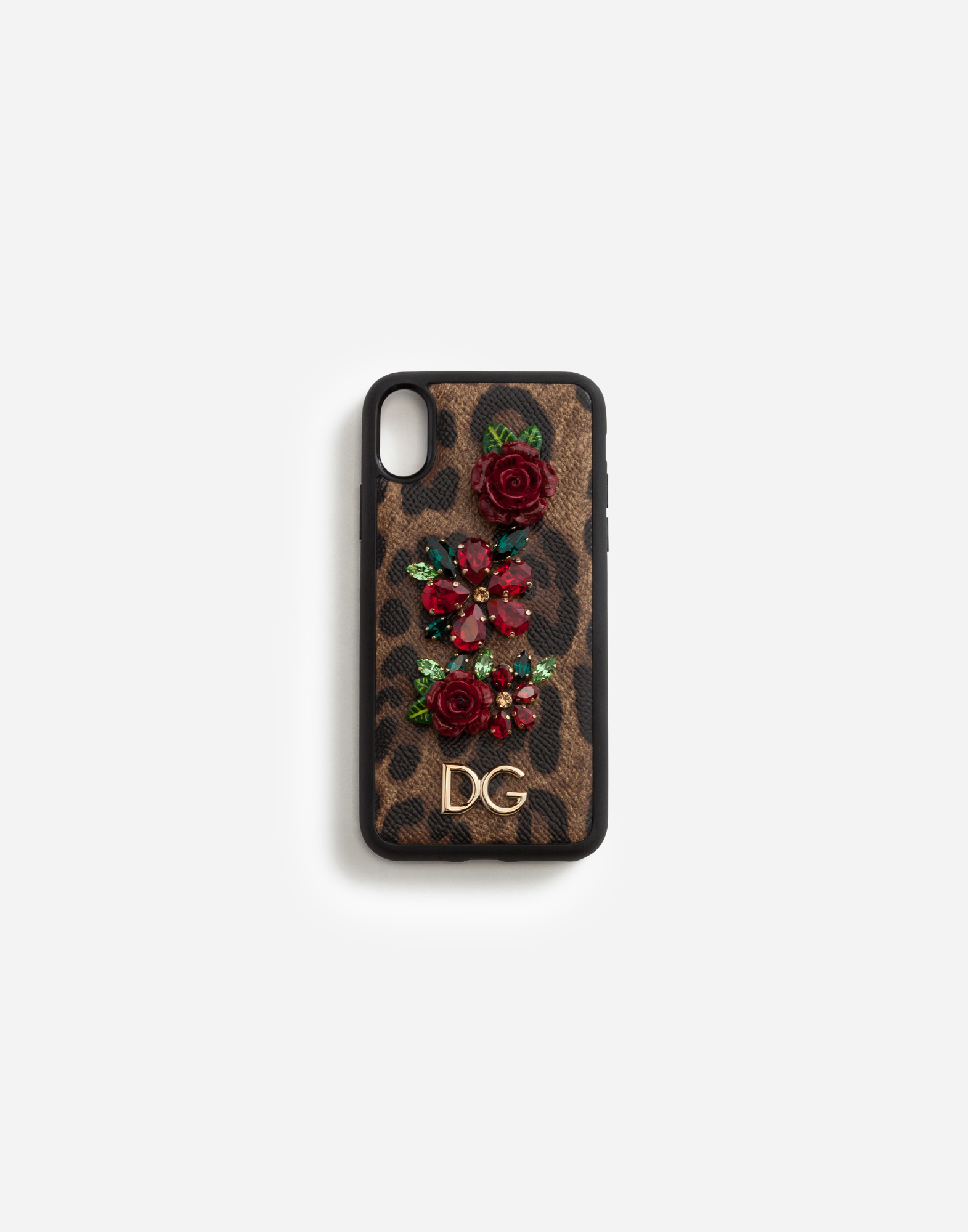 Dolce & Gabbana Iphone X Cover In Printed Dauphine Calfskin With Logo And Appliqués