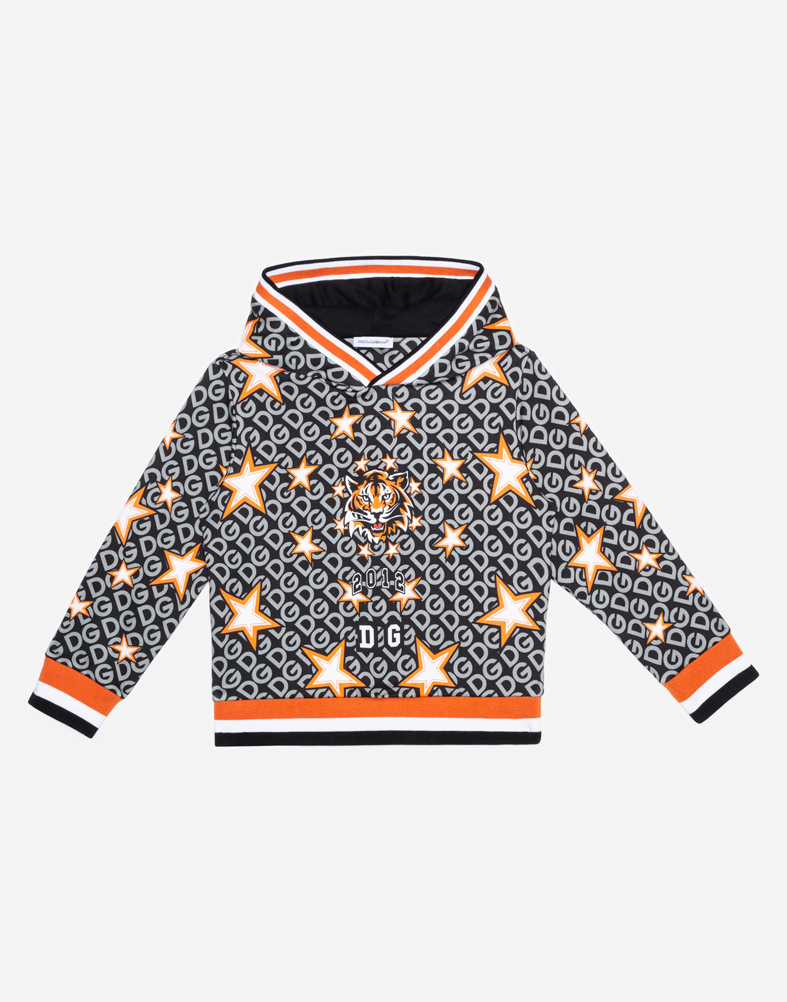 DOLCE & GABBANA Jersey hoodie with tiger and star print