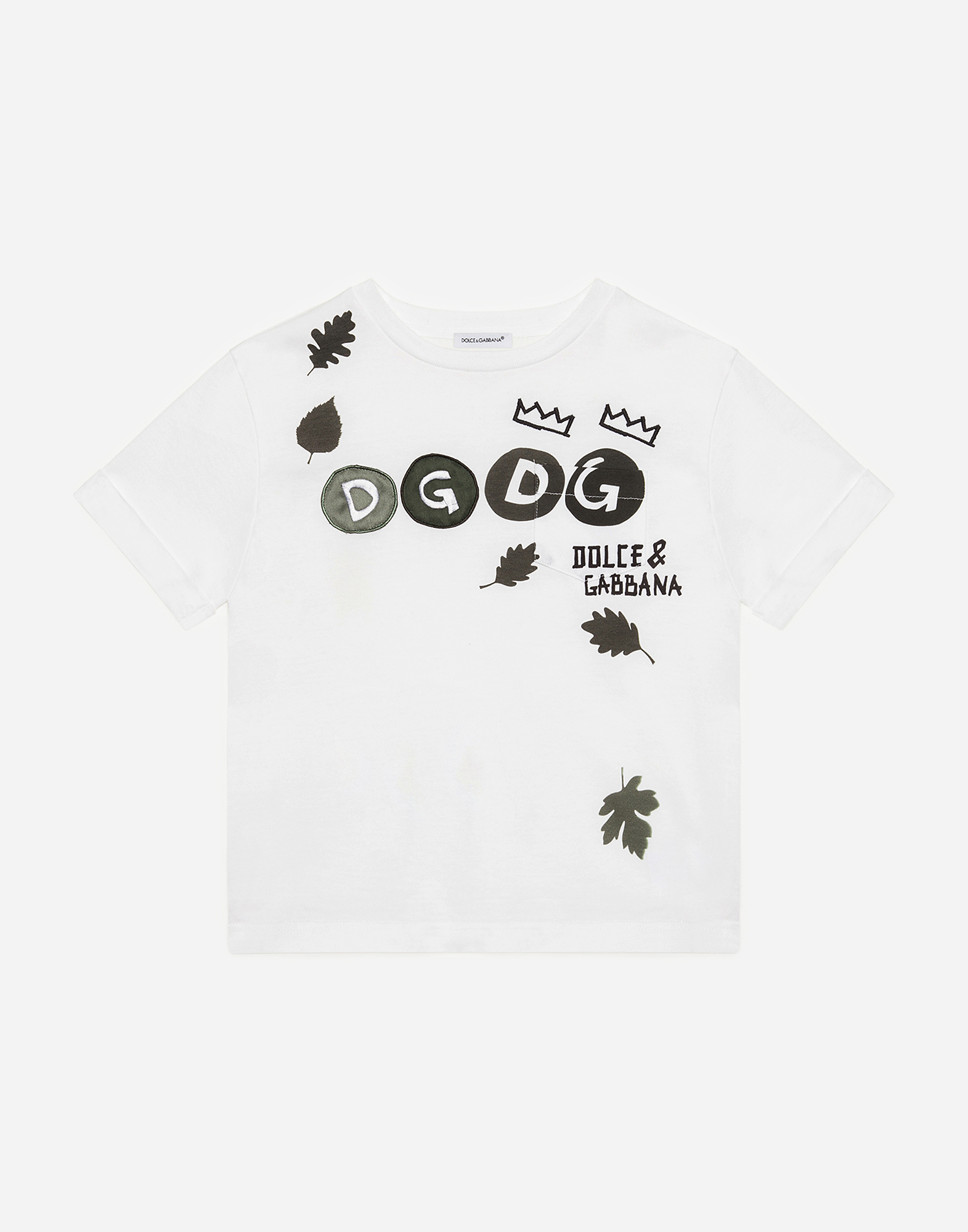 Dolce & Gabbana Kids' Leaf-print Jersey T-shirt With Dg Patch