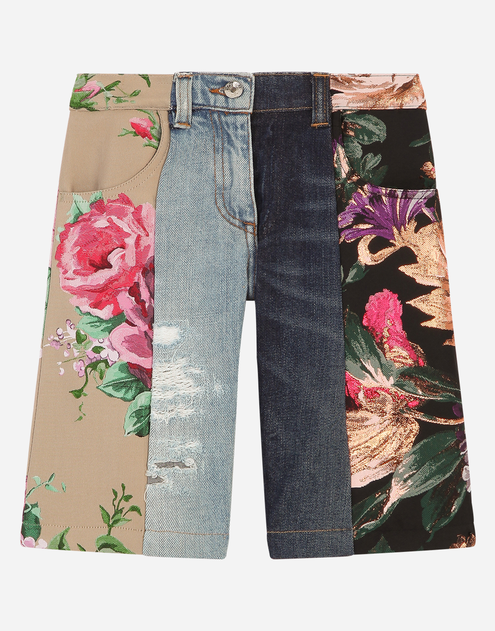 DOLCE & GABBANA Denim shorts with jacquard patchwork