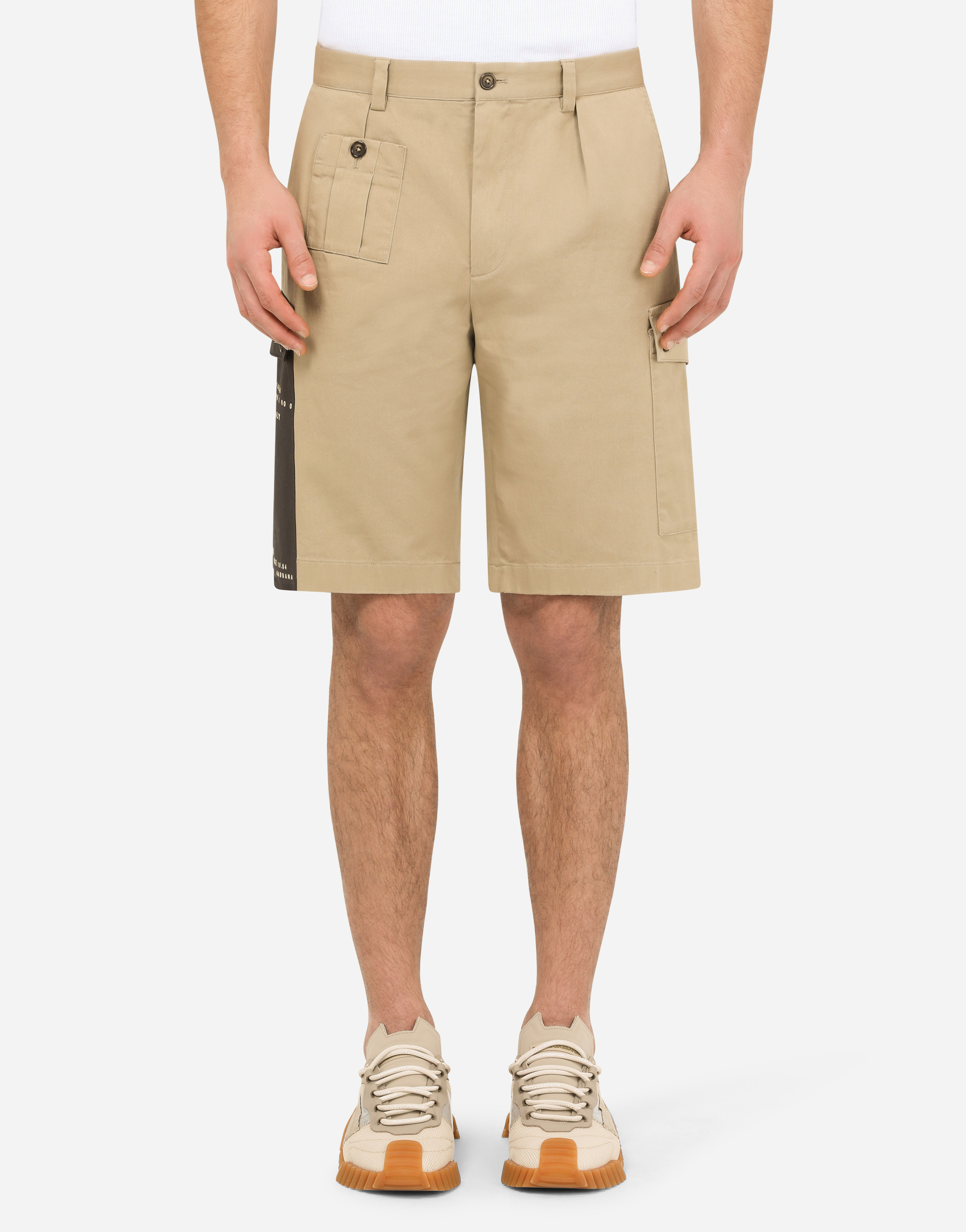 DOLCE & GABBANA STRETCH COTTON CARGO SHORTS WITH PATCH EMBELLISHMENT
