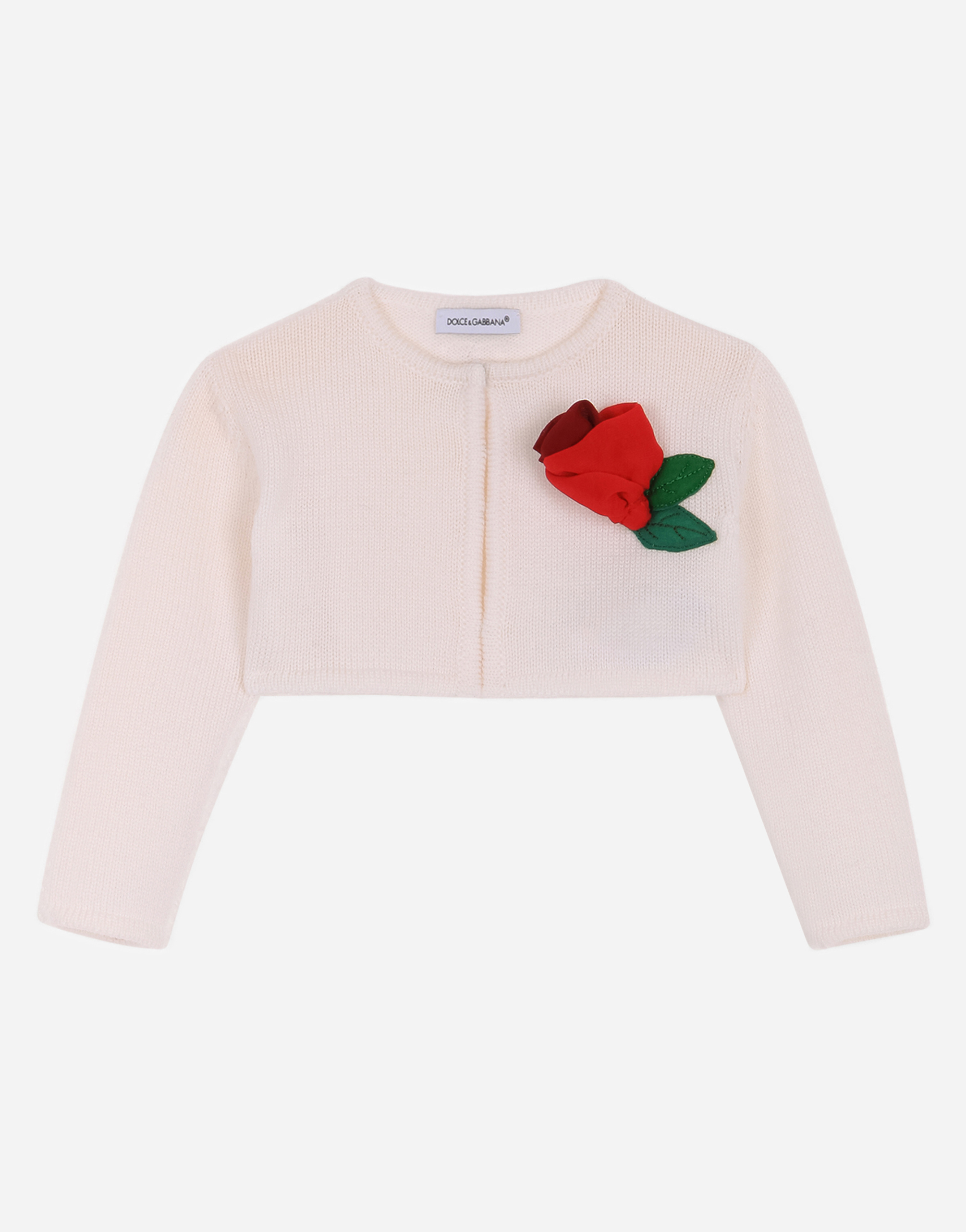 Dolce & Gabbana Babies' Short Knit Cardigan With Rose Patch