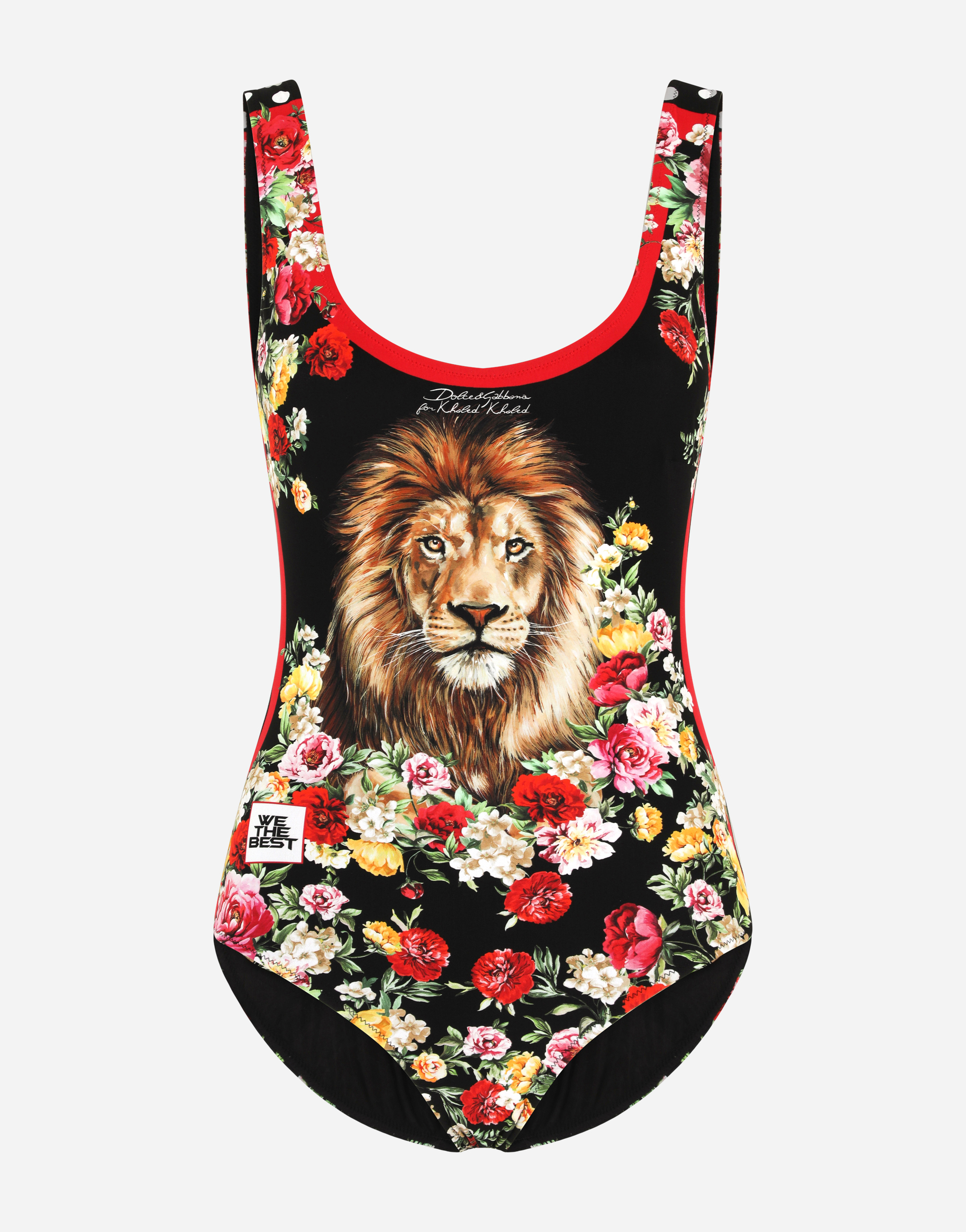 Dolce & Gabbana One-piece Swimsuit With Lion Mix Print In Multicolor
