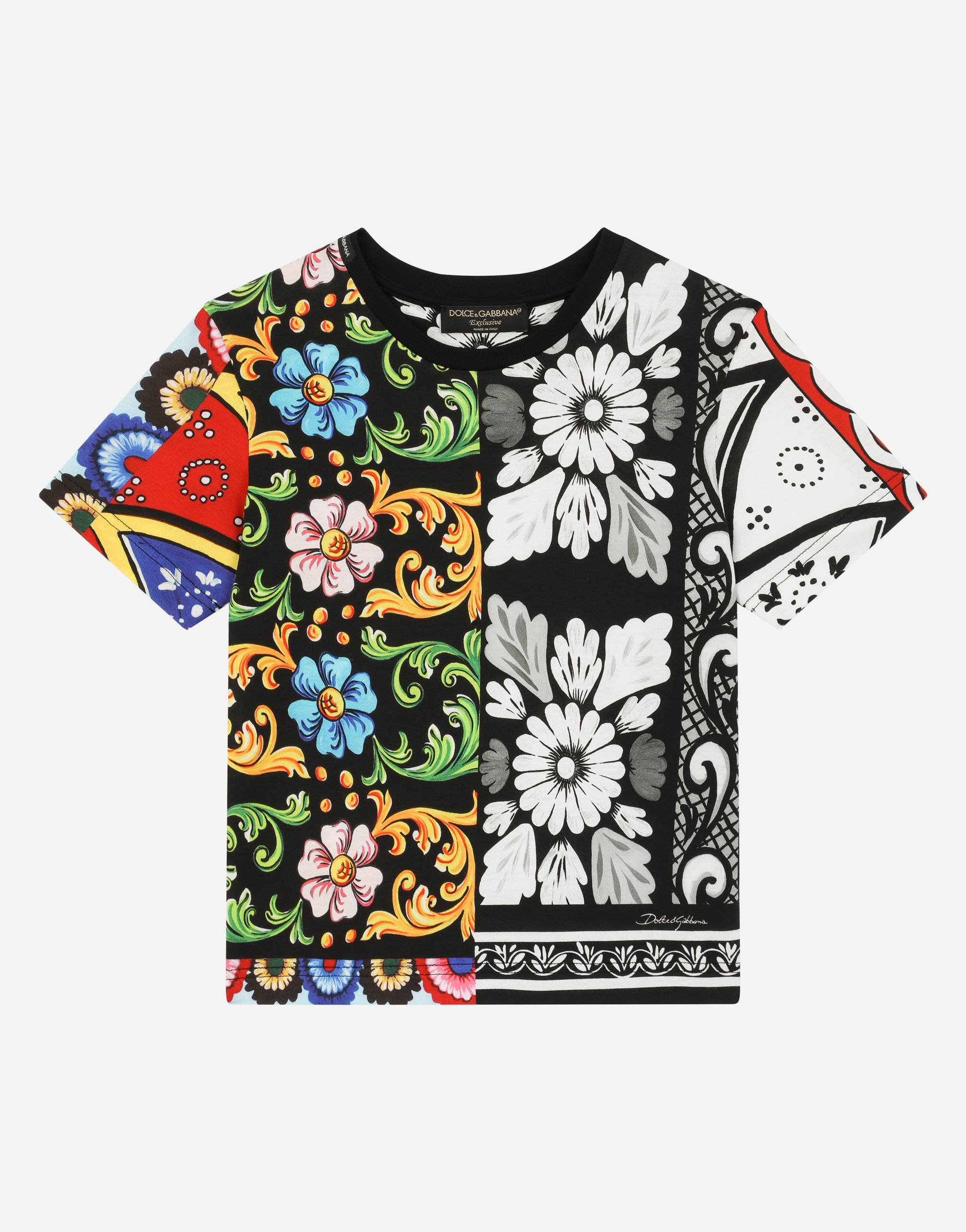 DOLCE & GABBANA JERSEY T-SHIRT WITH CARRETTO PATCHWORK PRINT