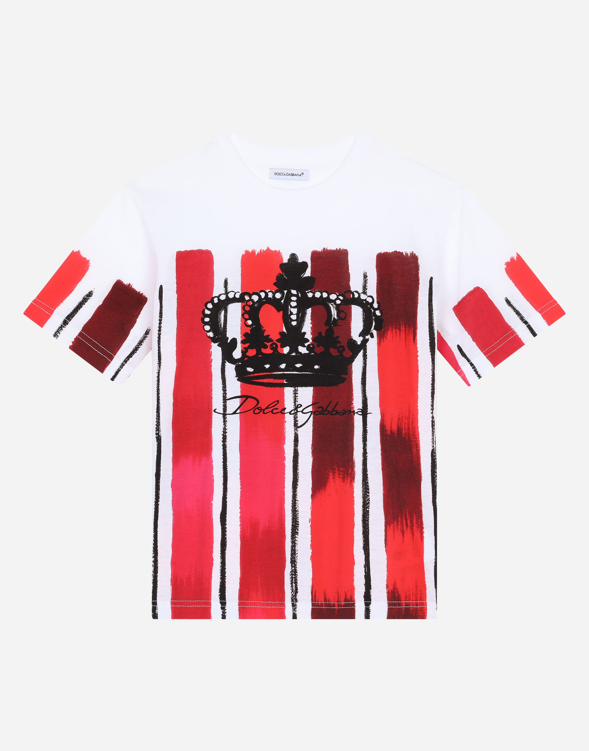 Dolce & Gabbana Kids' Jersey T-shirt With Crown And Striped Print