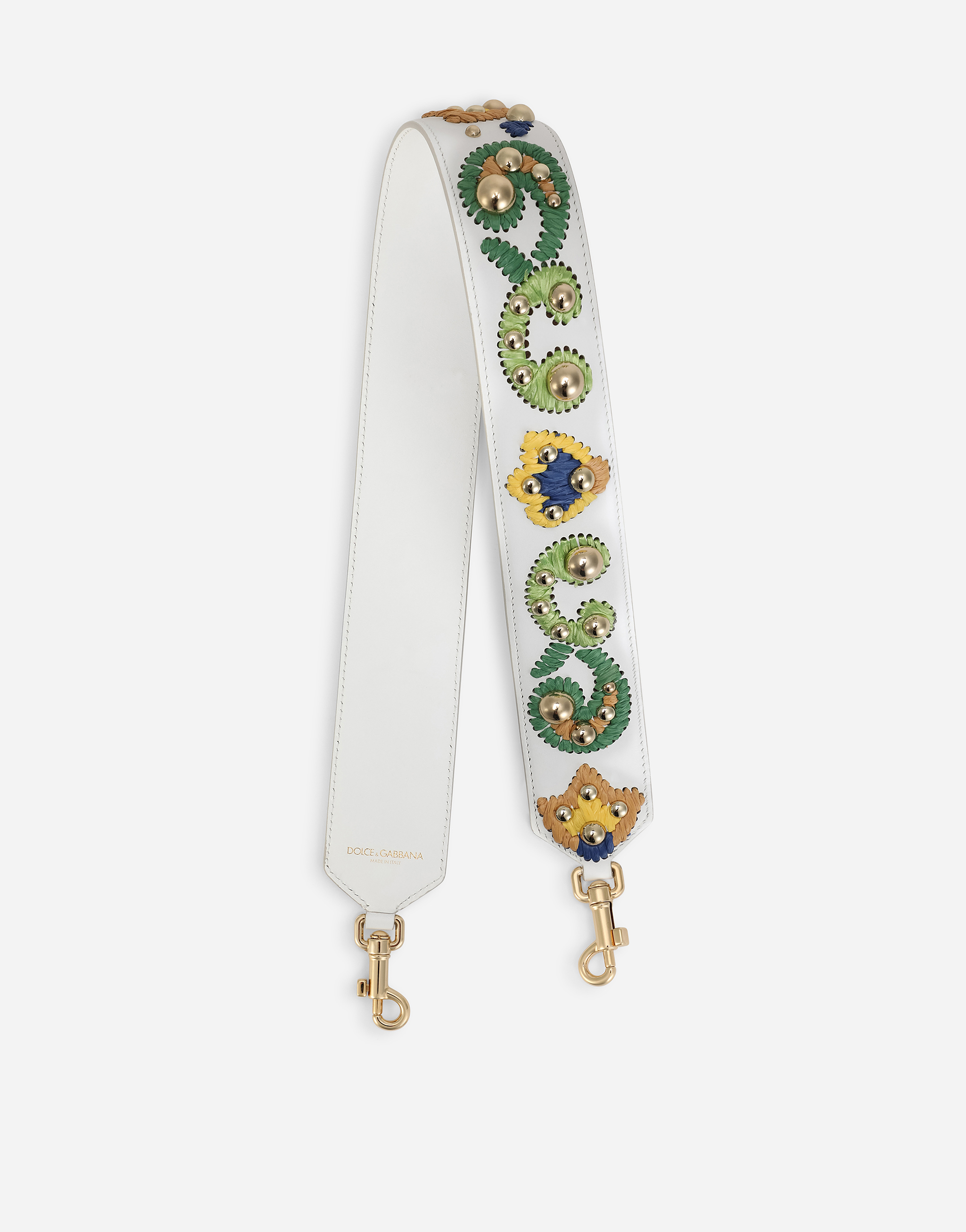 Dolce & Gabbana Calfskin Strap With Raffia Embroidery