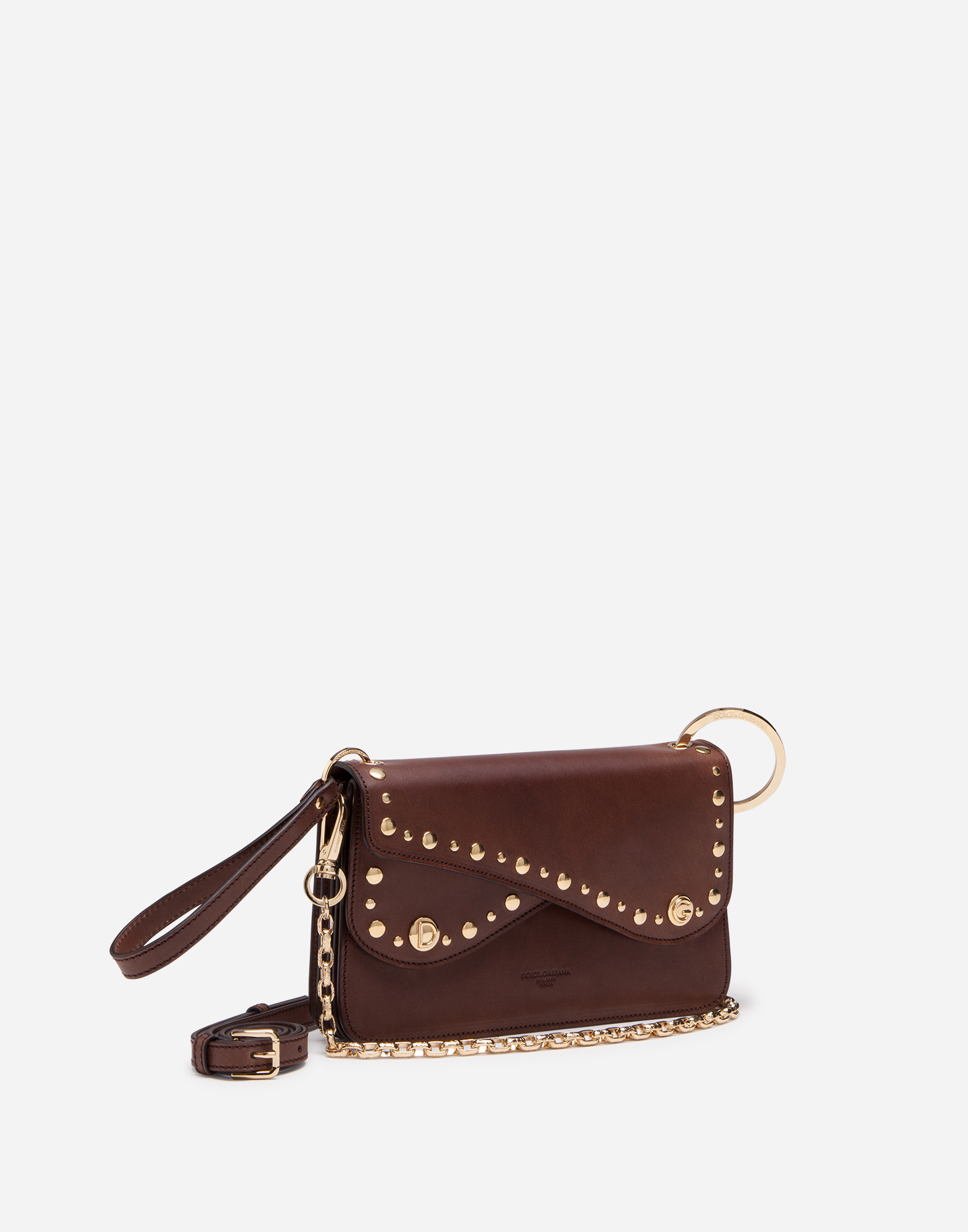 DOLCE & GABBANA BIKER BAG IN COWHIDE WITH EMBROIDERED STUDS