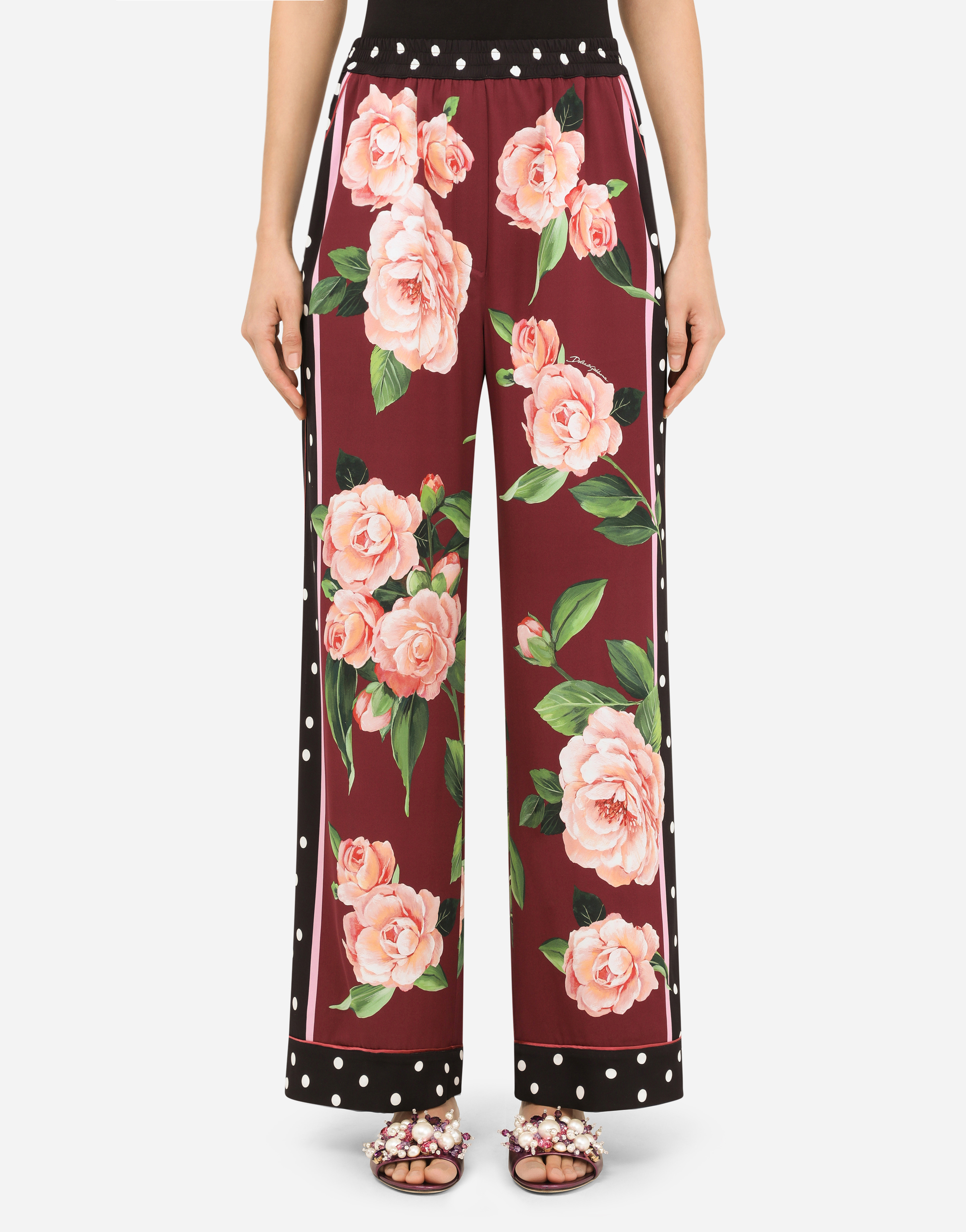 Dolce & Gabbana Camellia-print Charmeuse Pajama Pants