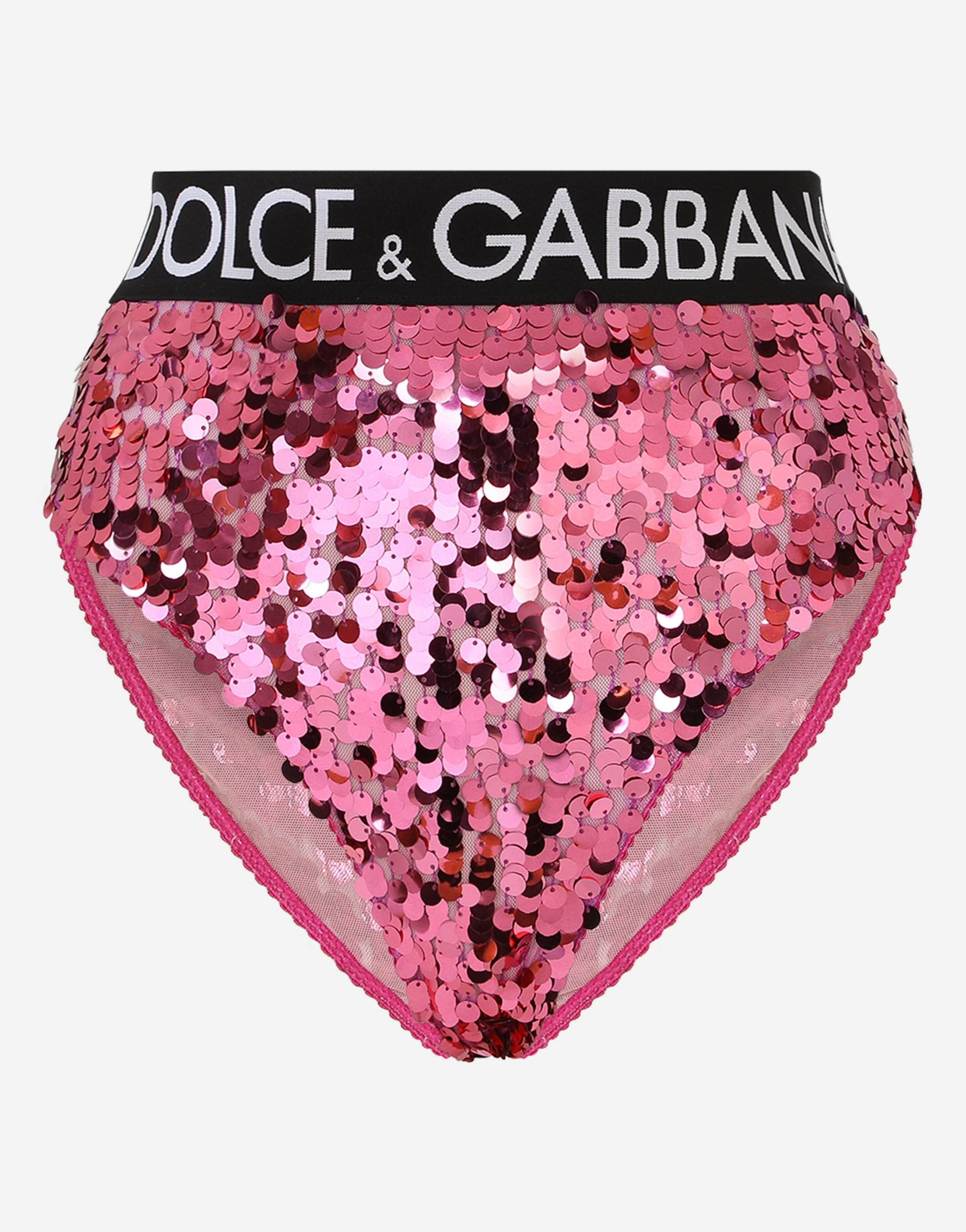 Sequined high-waisted briefs with branded elastic in Fuchsia
