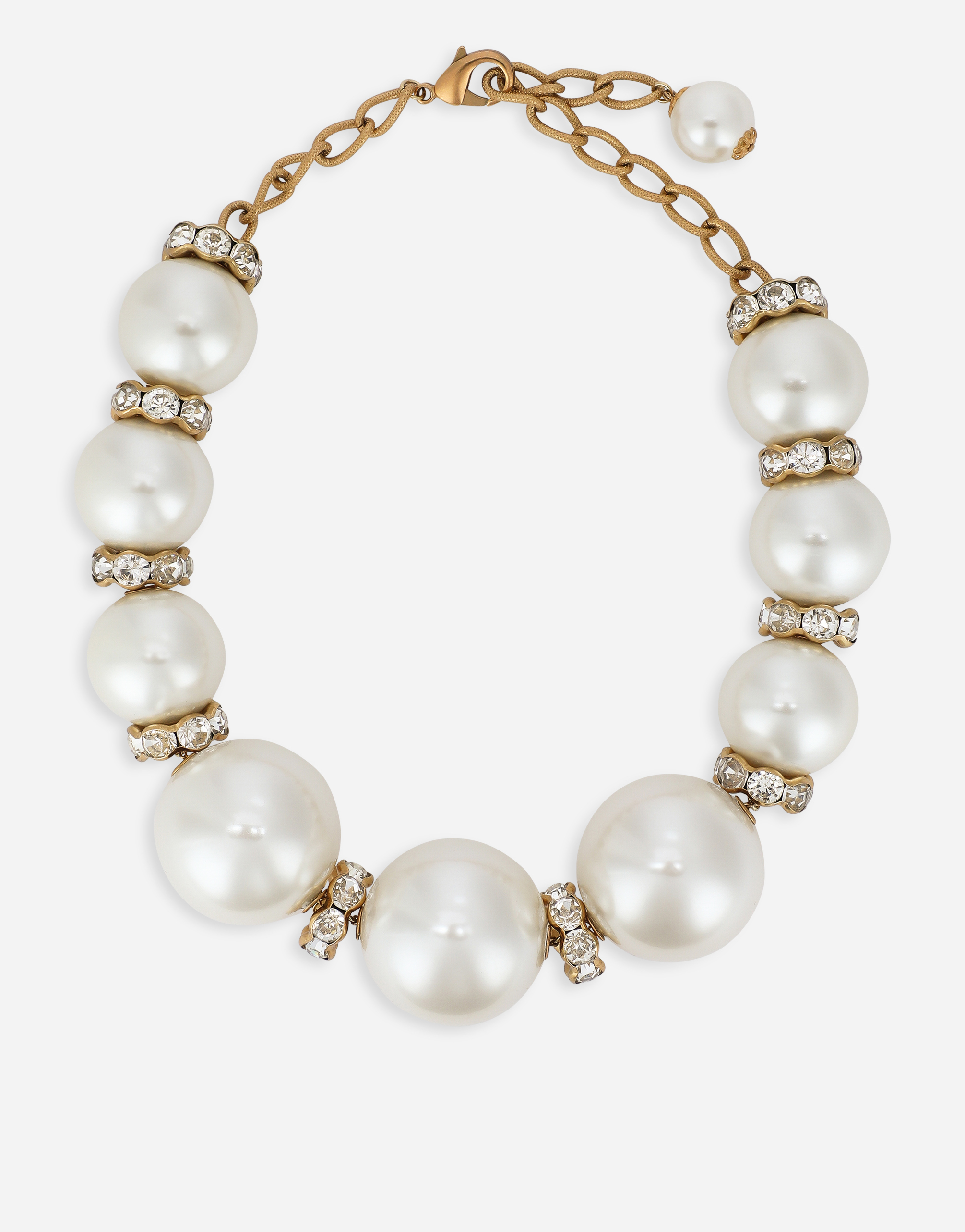 Short necklace with sphere and rhinestone accents in Gold