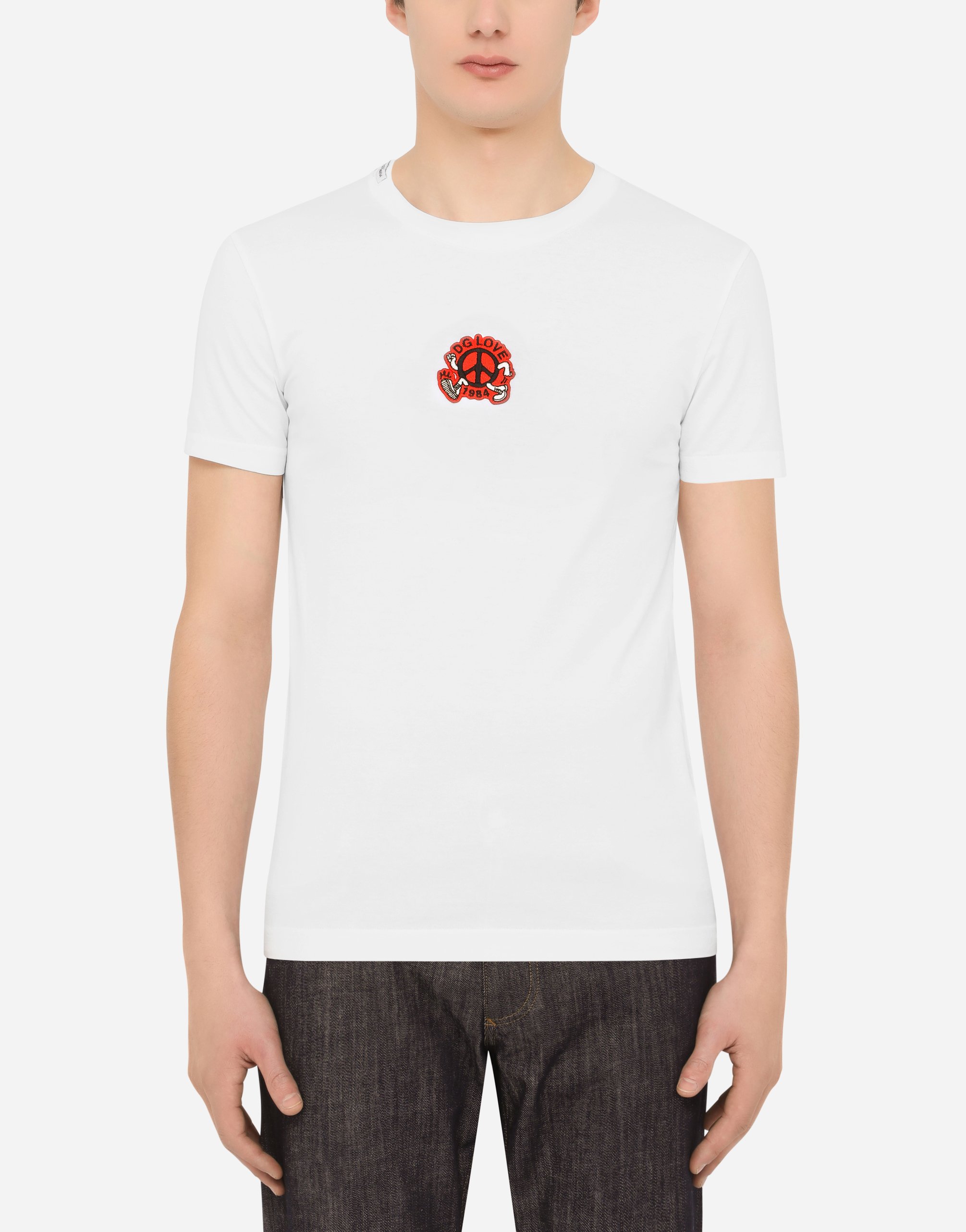 Cotton T-shirt with patch in White