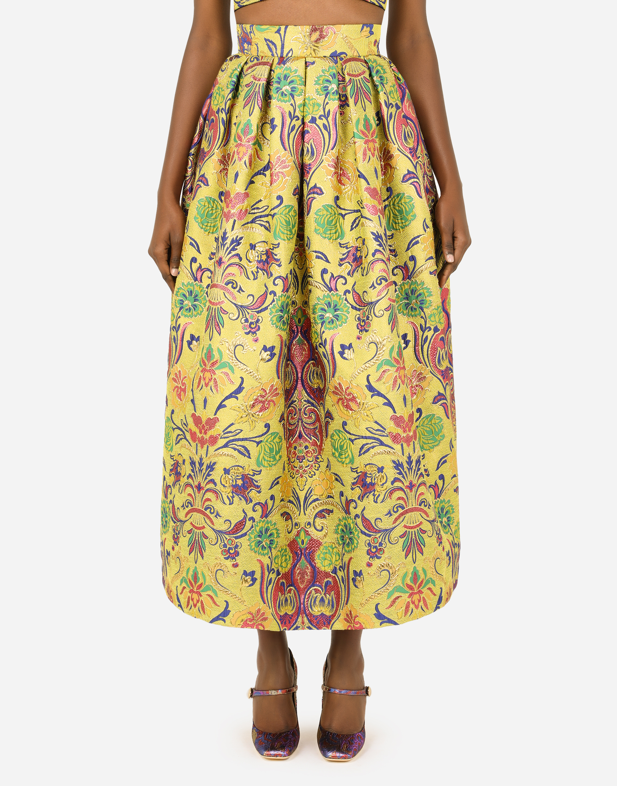 Pencil skirt in floral lurex jacquard in Multicolor