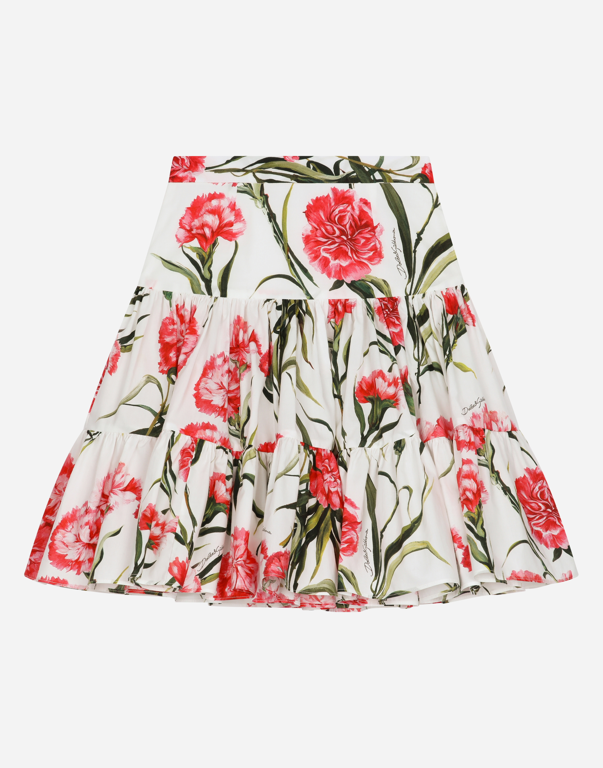 Long carnation-print poplin skirt in Multicolor