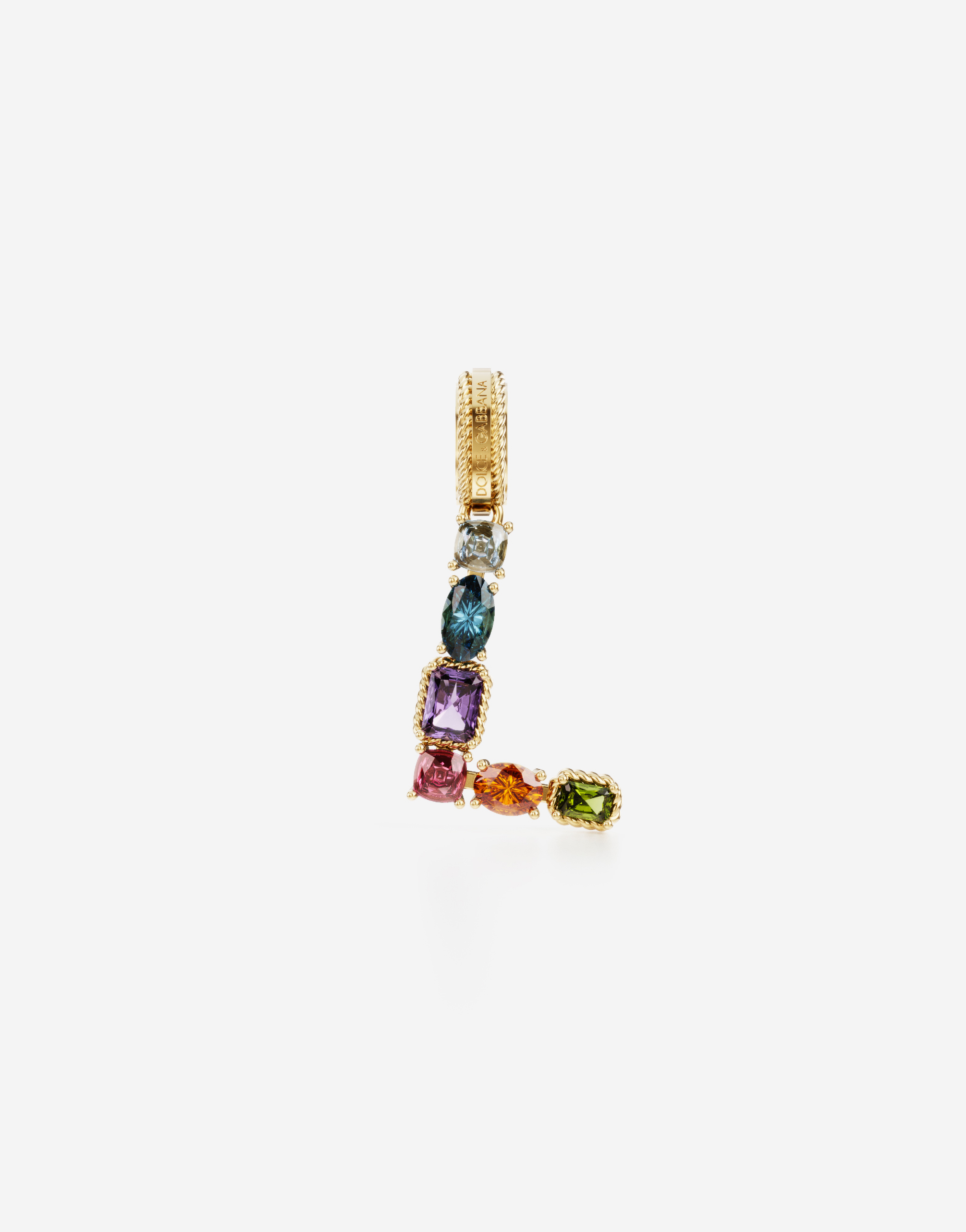 Rainbow alphabet L 18 kt yellow gold charm with multicolor fine gems in Gold