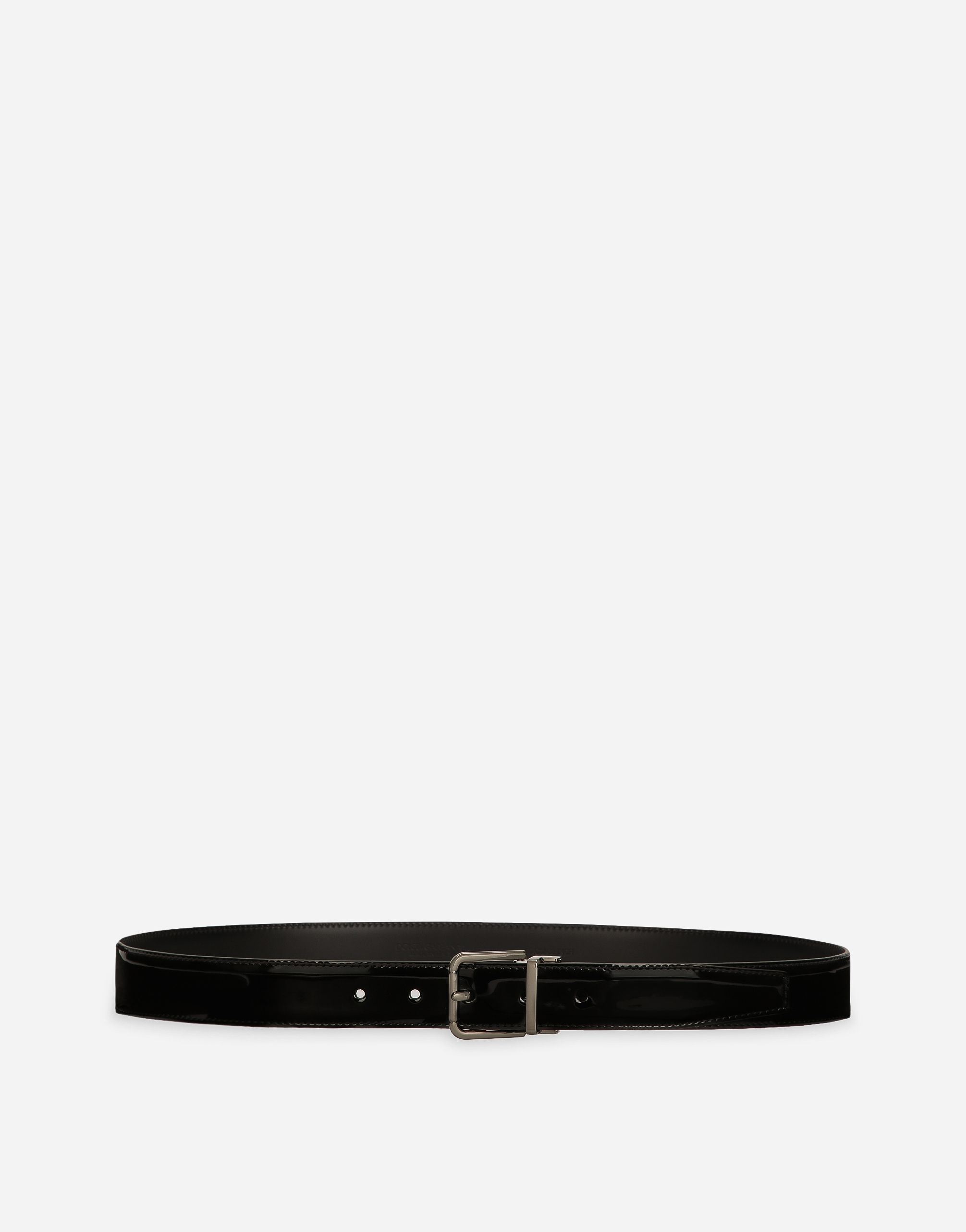 Patent calfskin belt in Black