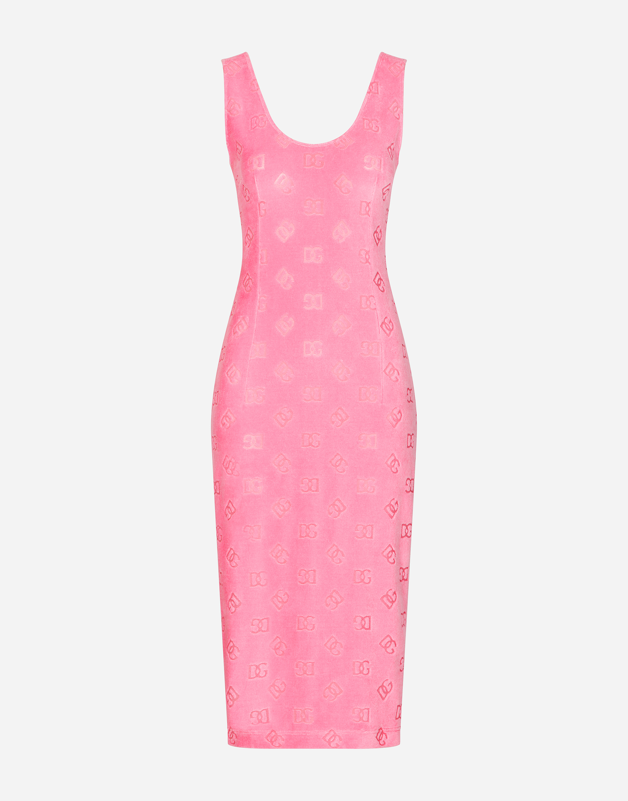 Sleeveless jersey dress with all-over DG logo in Pink
