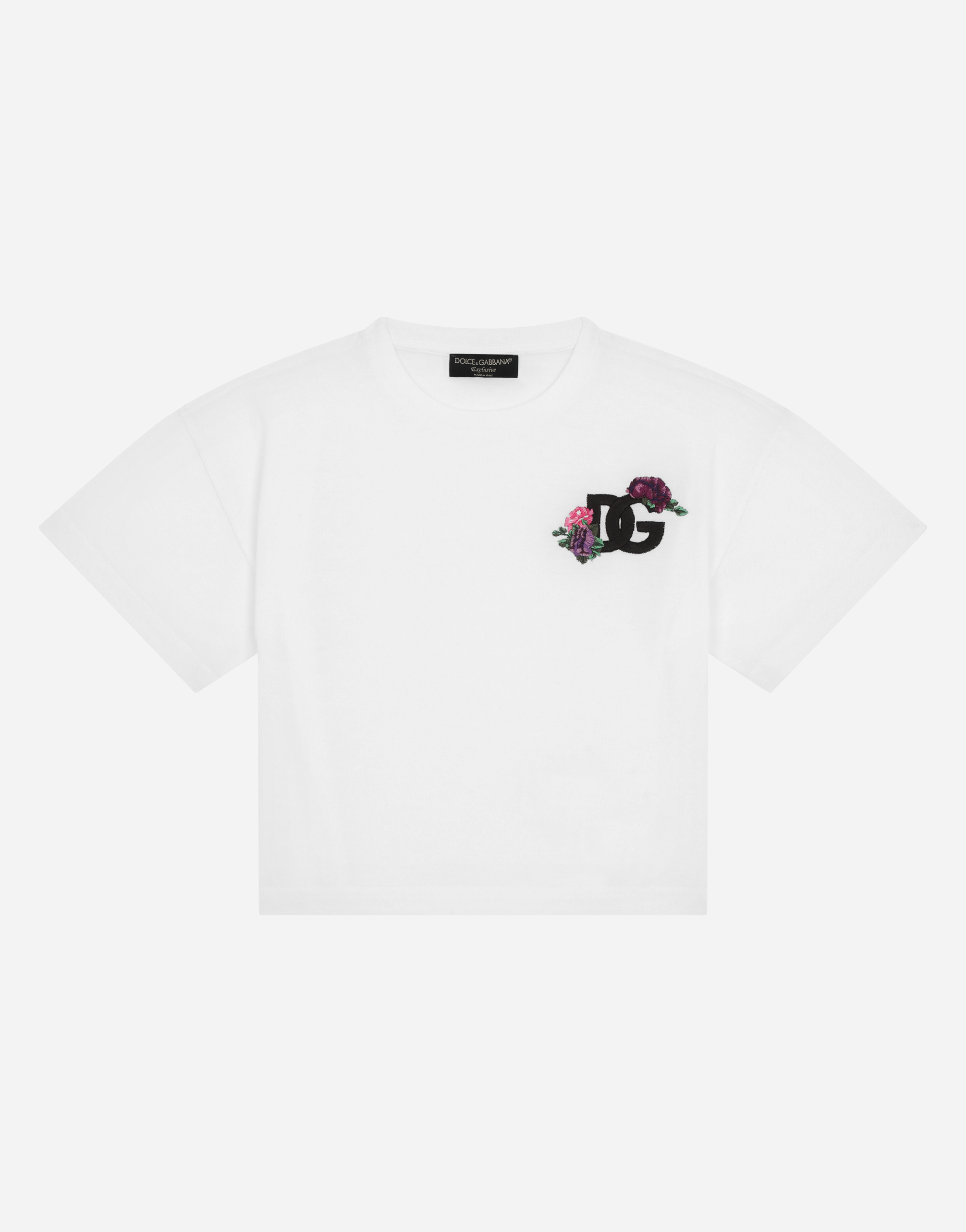 Jersey T-shirt with rose DG logo print in Multicolor