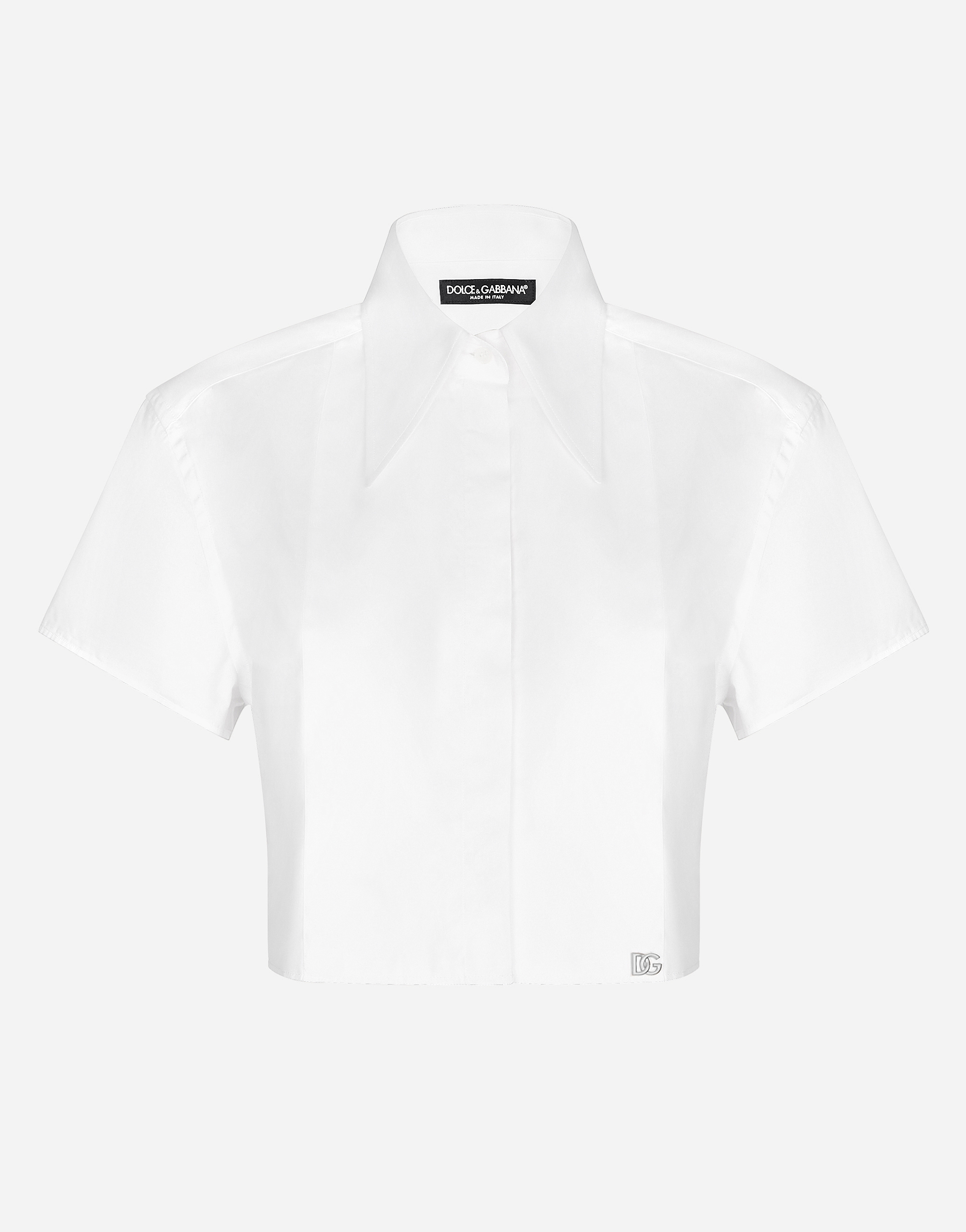 Cropped poplin tuxedo shirt with DG logo in White