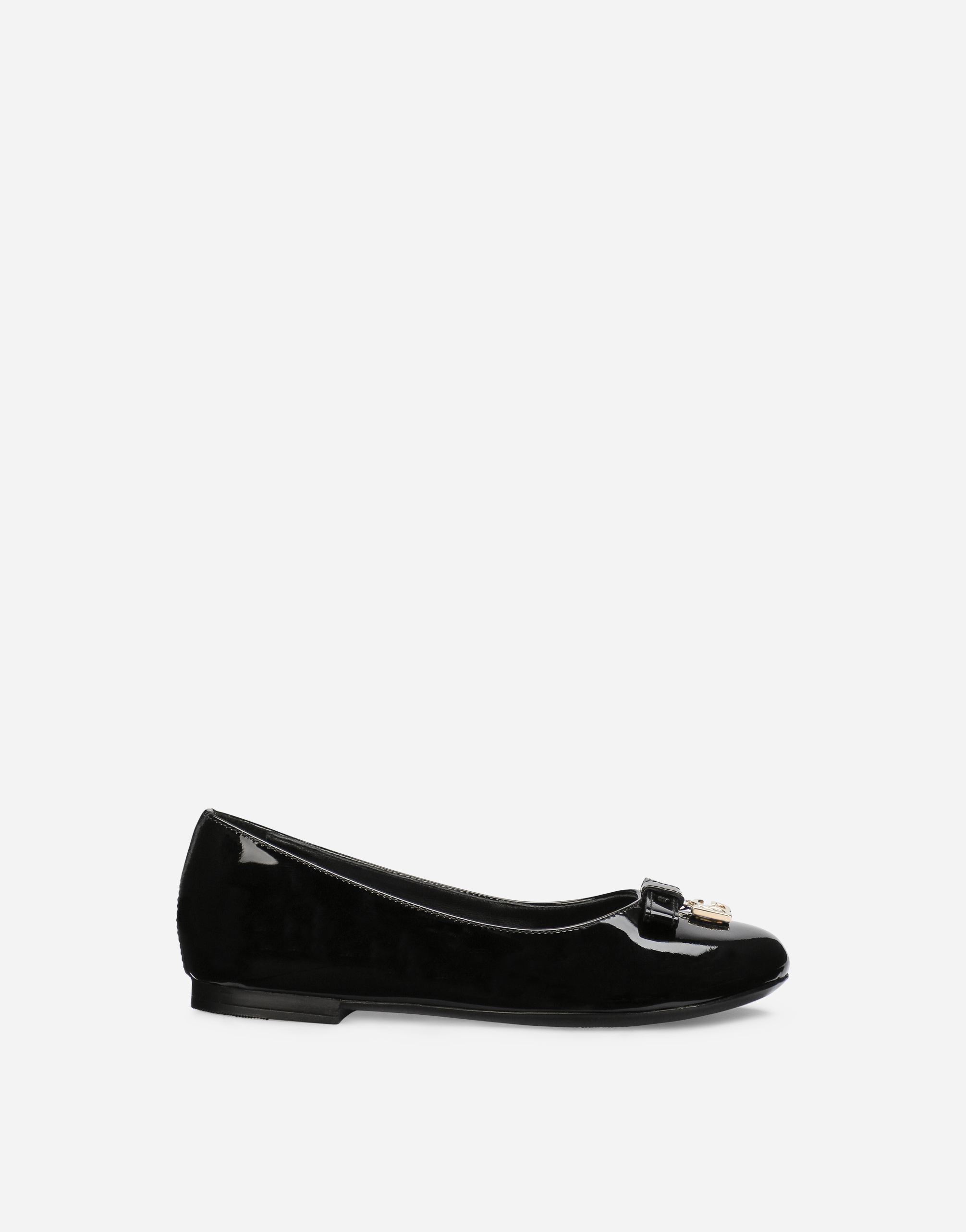 Patent leather ballet flats with metal DG logo in Black