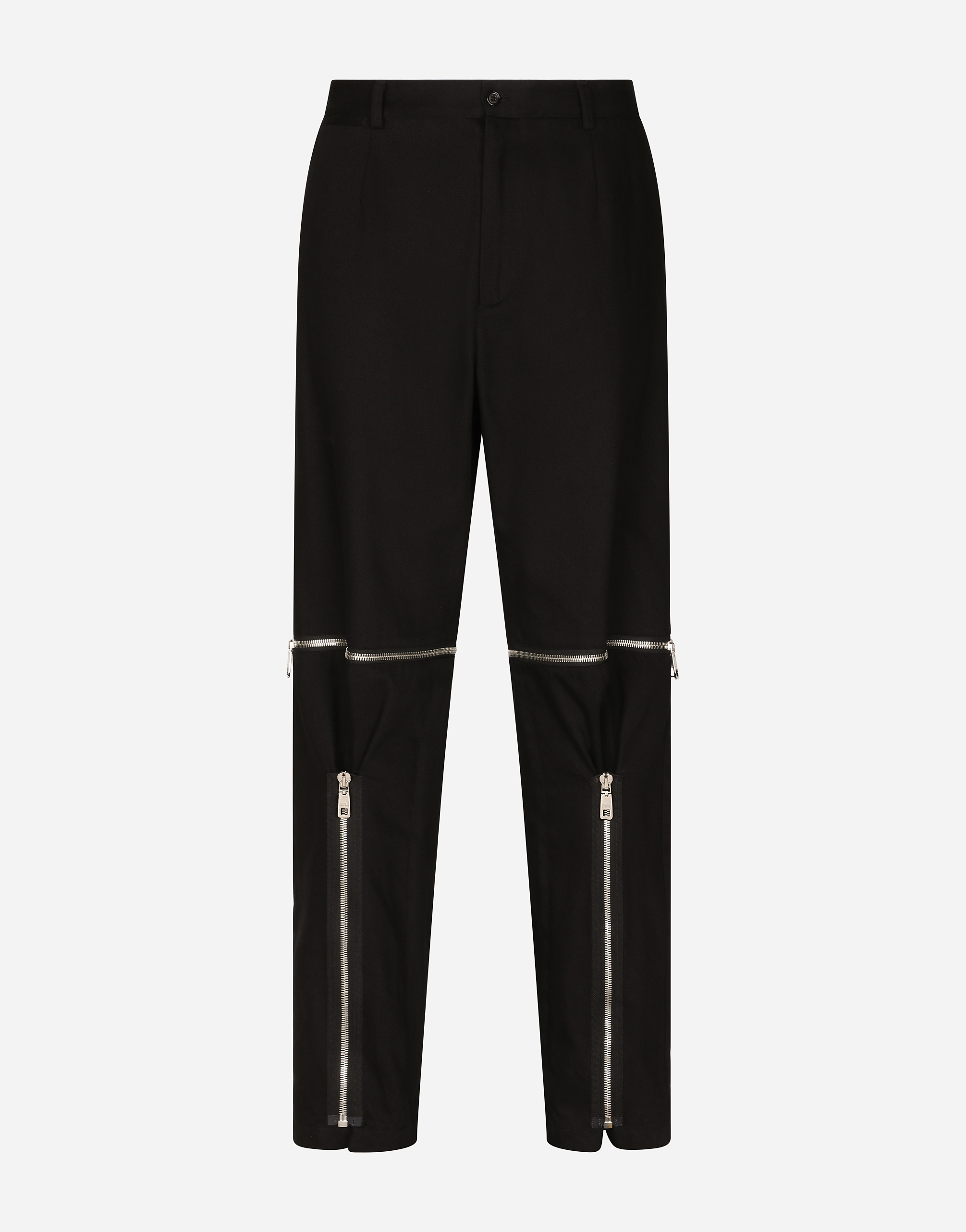 Cotton drill pants with zipped details in Black