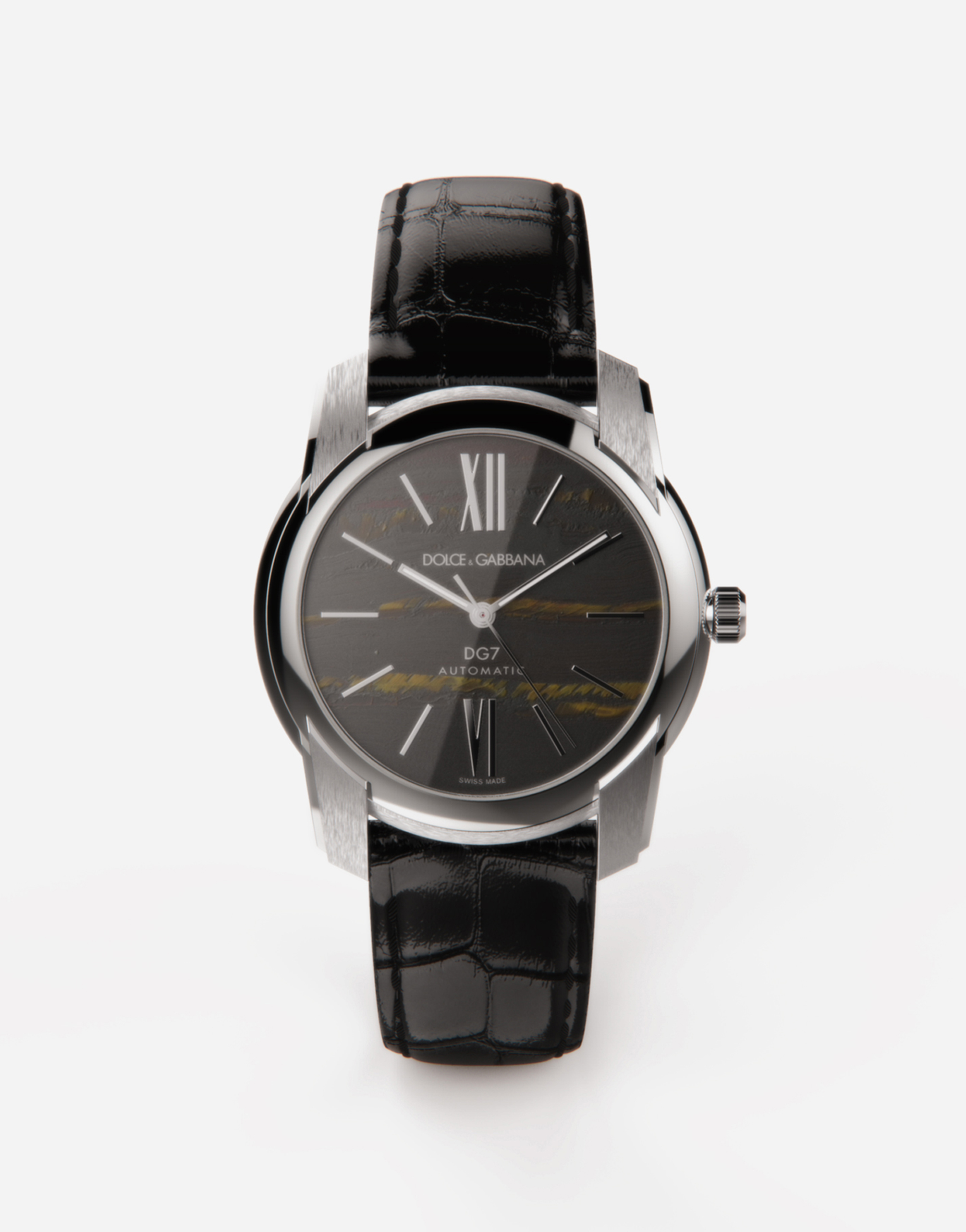 Steel and tiger’s eye watch in Black