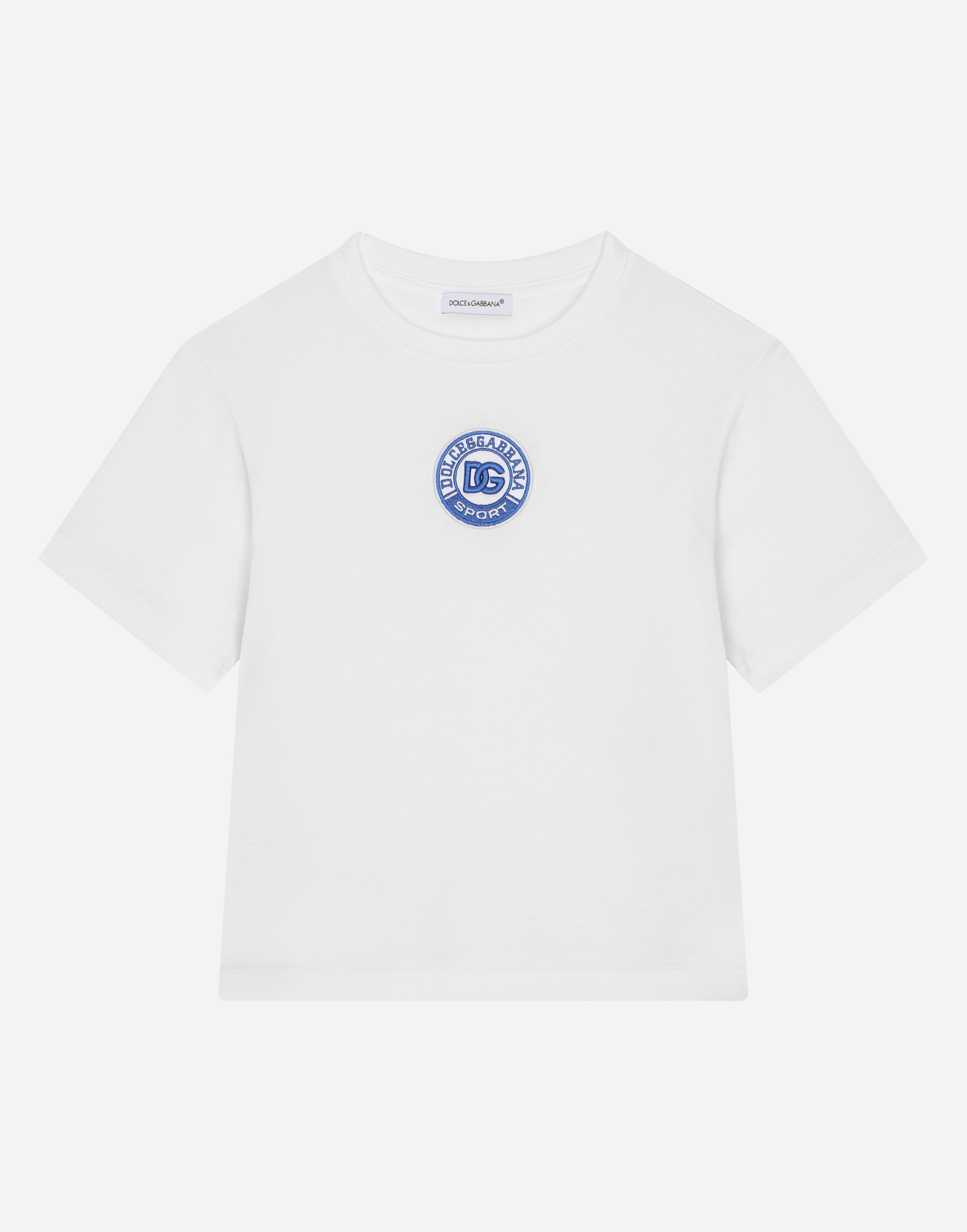 Jersey round-neck T-shirt with DG logo patch in White