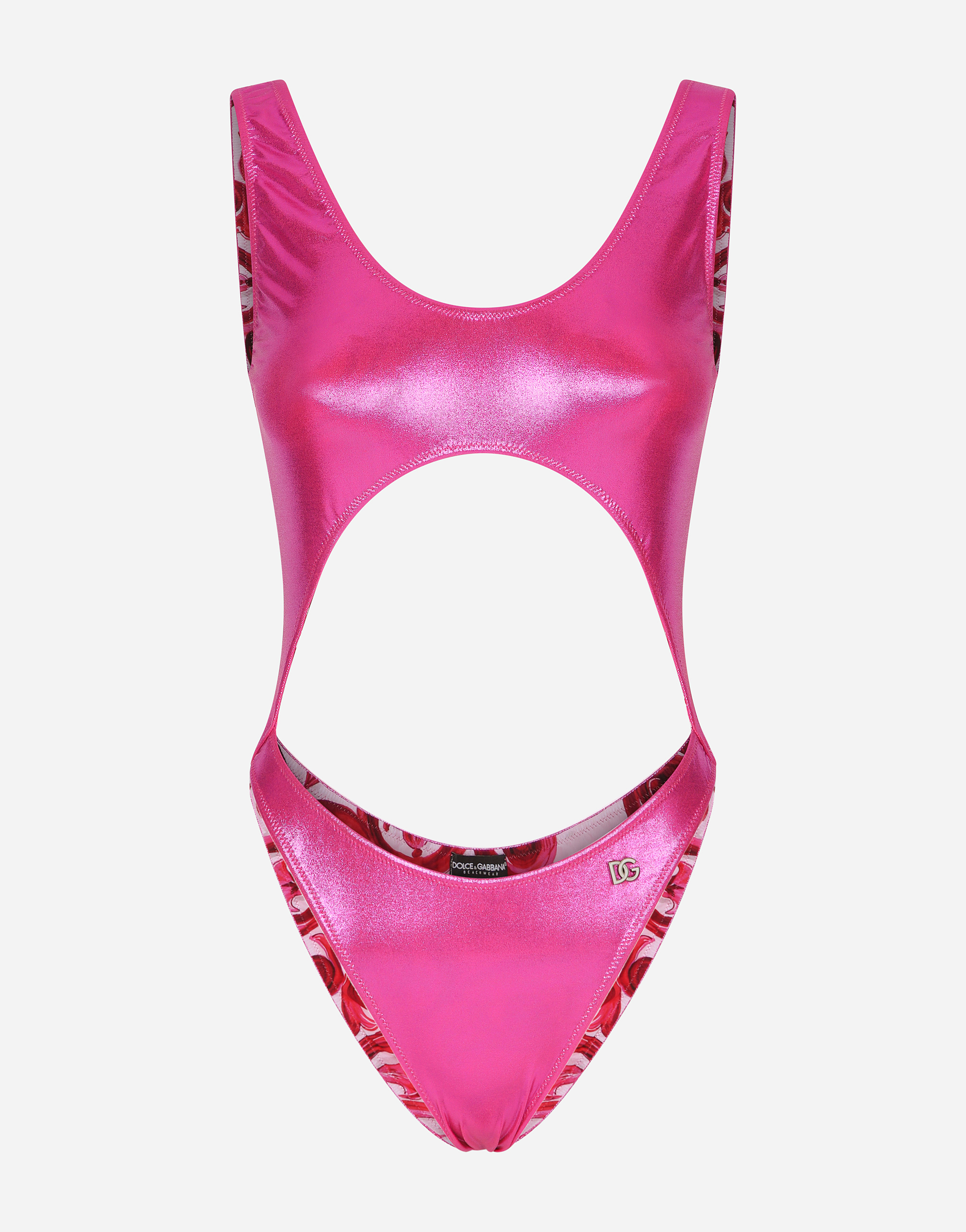 Laminated cutout one-piece swimsuit in Pink