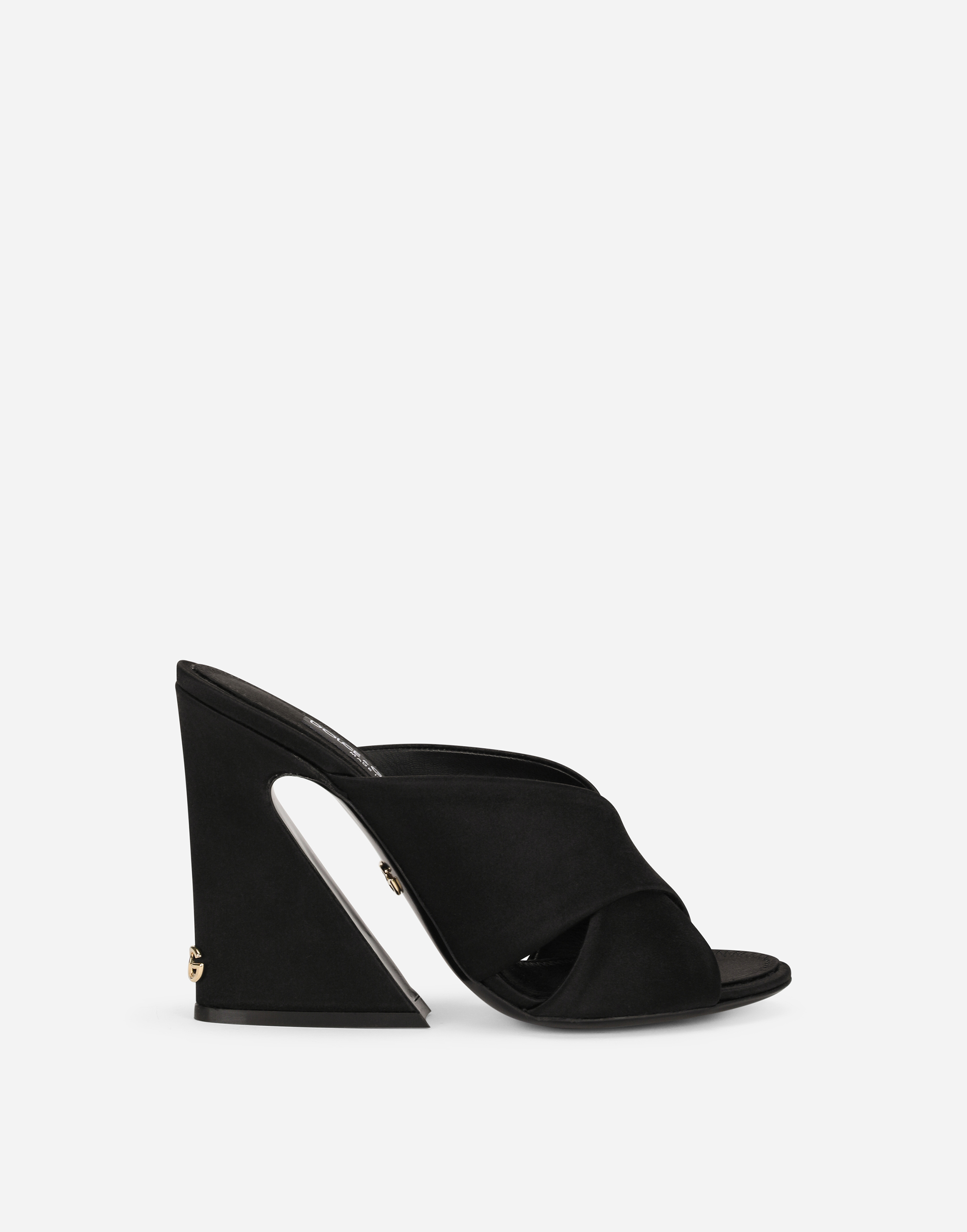 Satin mules with geometric heel in Black
