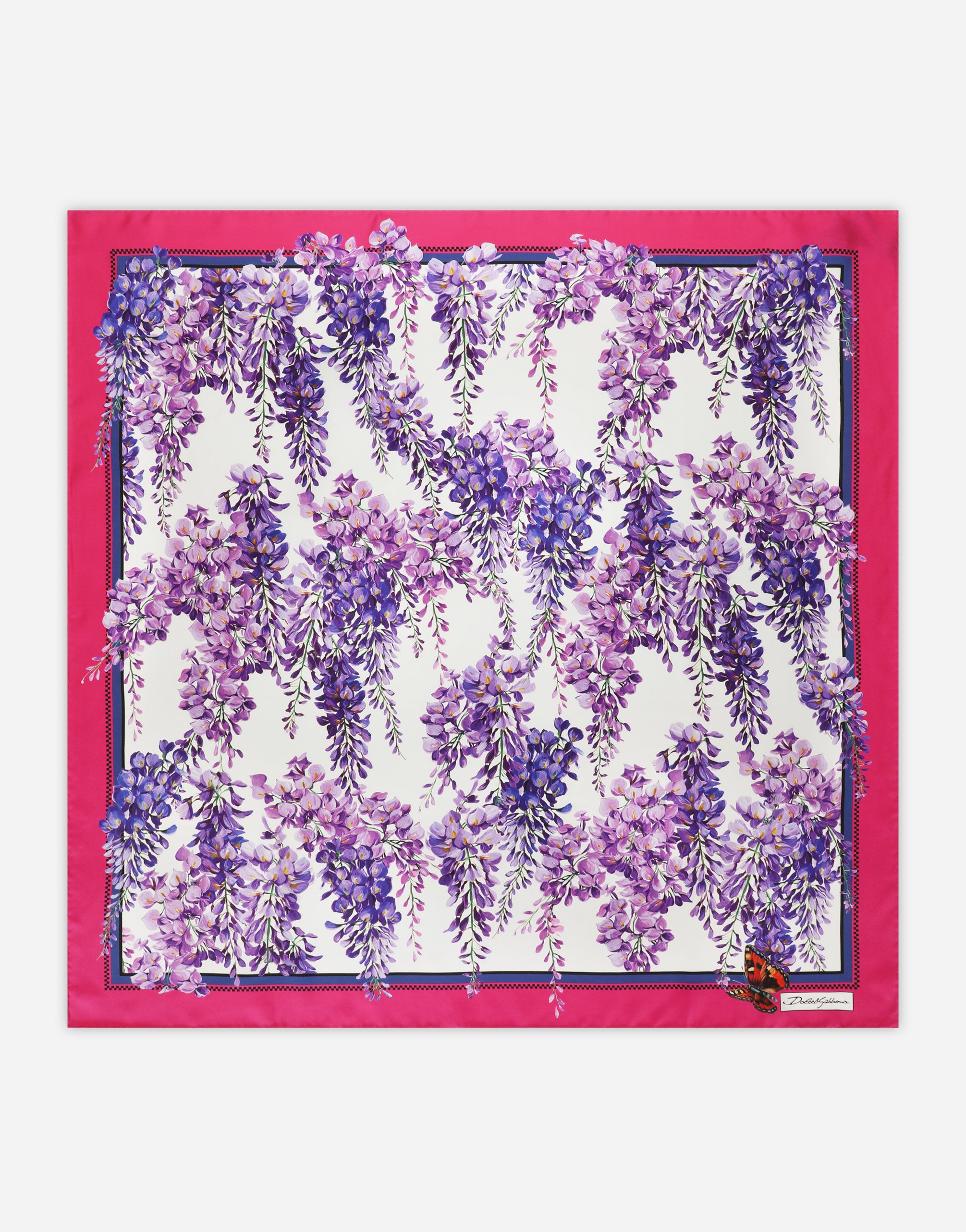 Wisteria-print twill scarf (90 x 90) in Multicolor