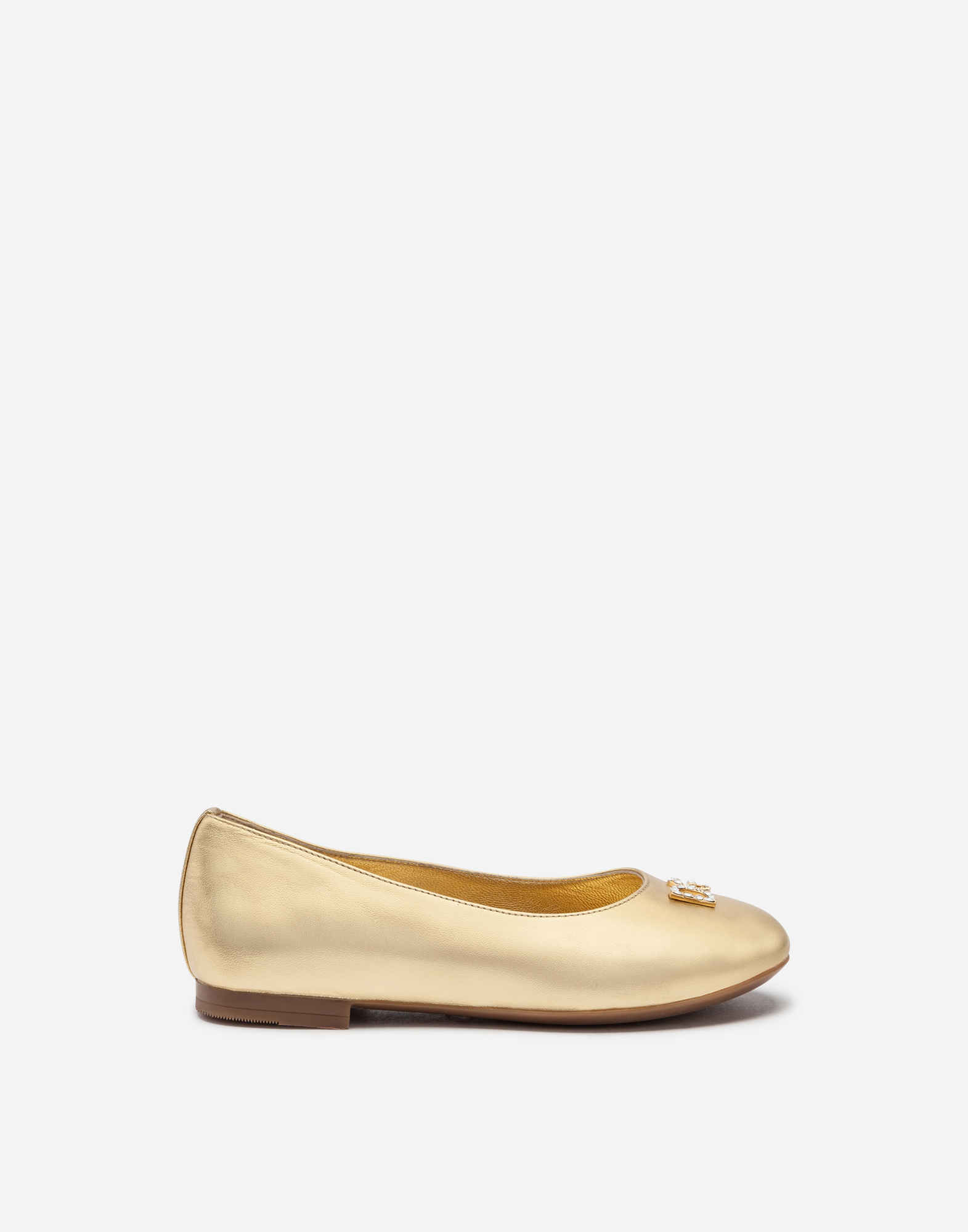 Foiled nappa leather ballet flats in Gold