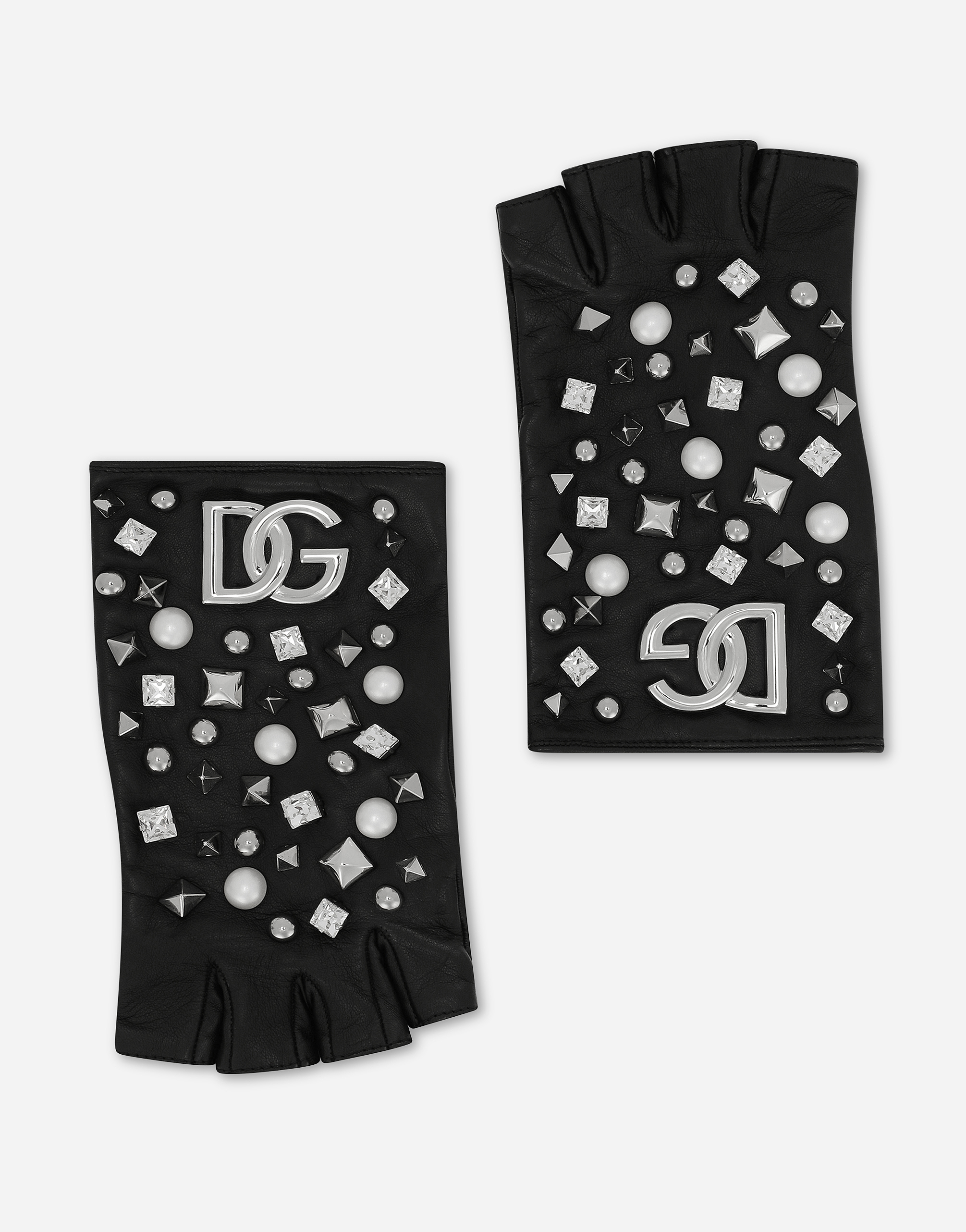 Nappa leather gloves with embellishment and DG logo in Multicolor