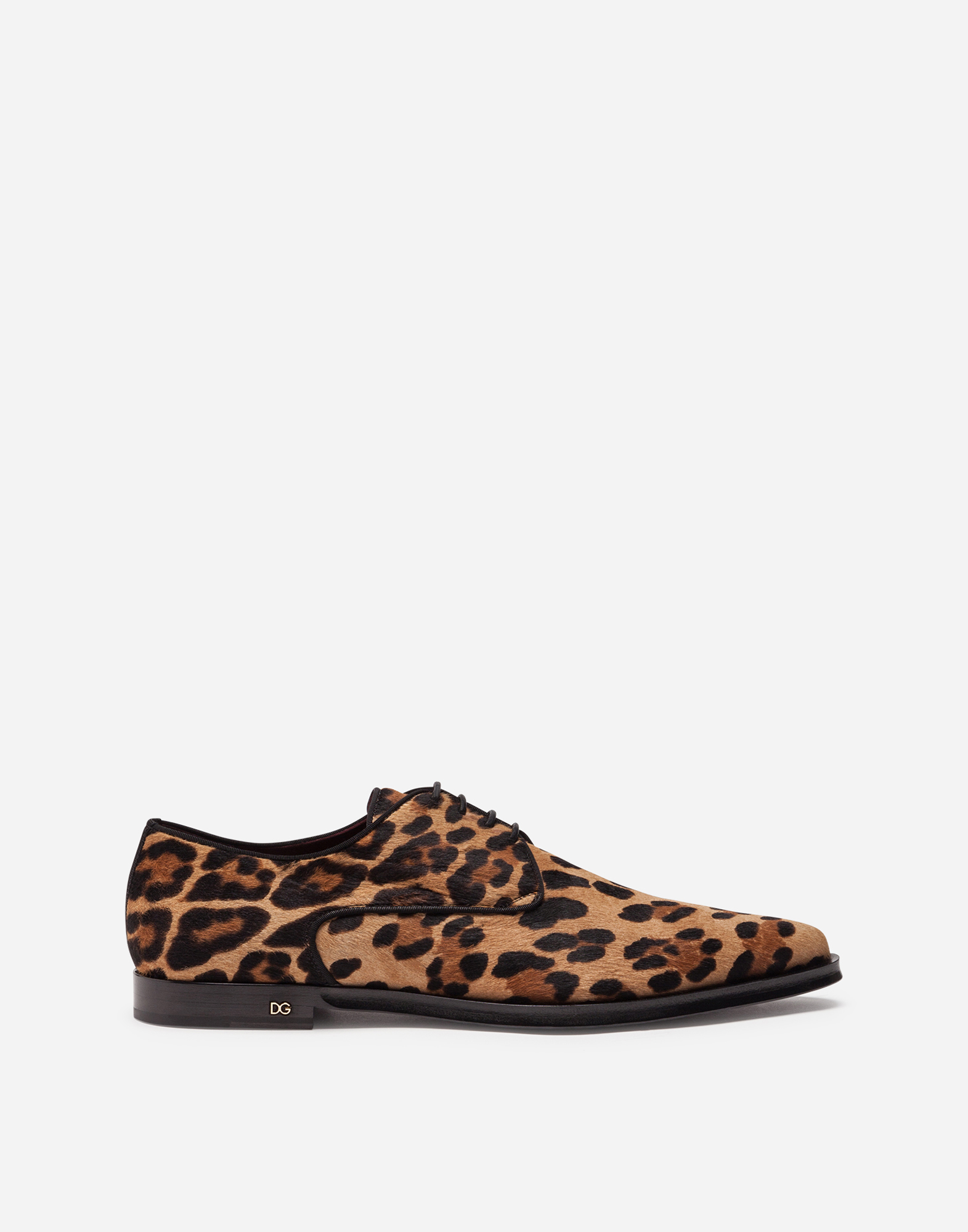 Leopard-print pony hair derby shoes in Multicolor