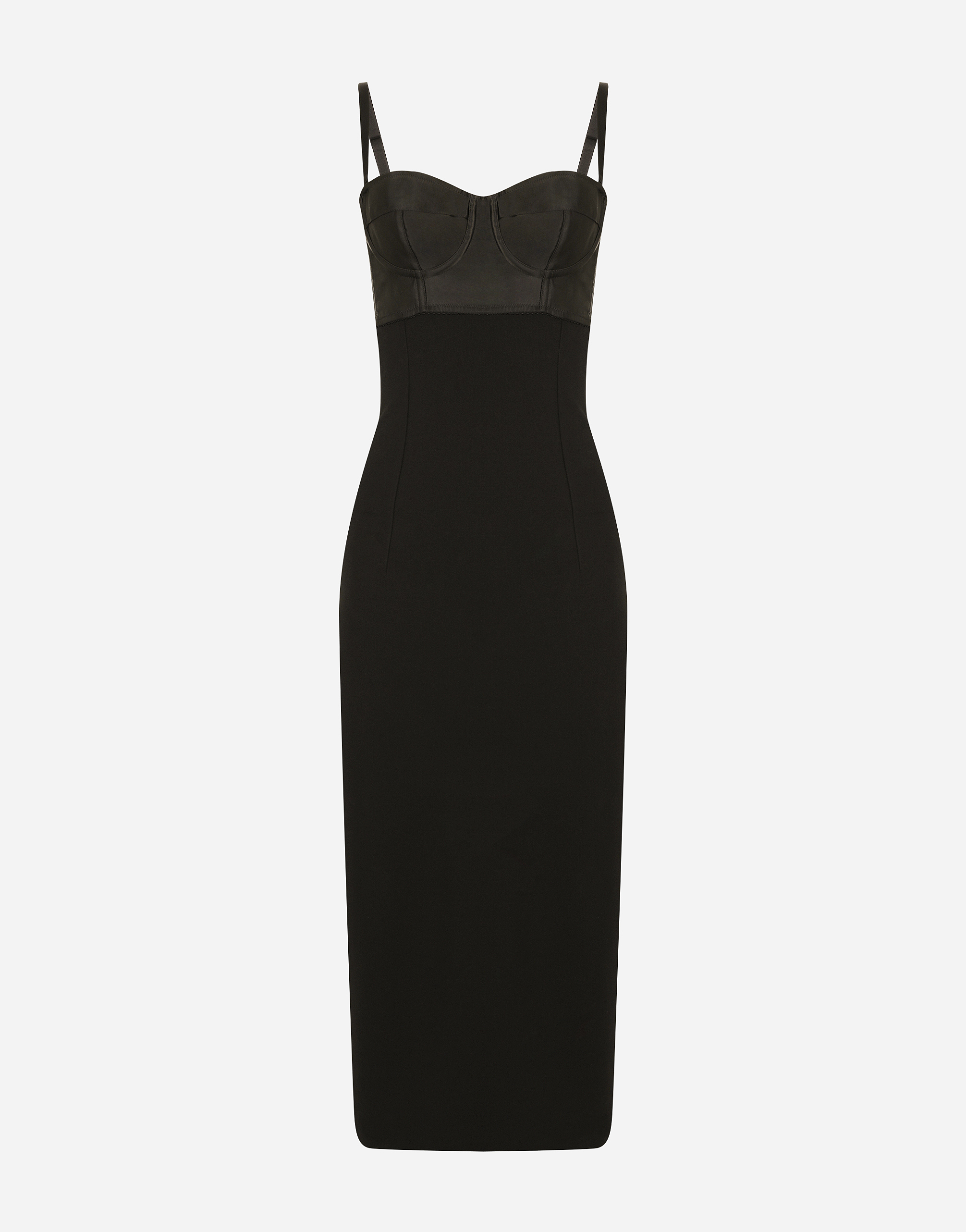 Jersey and satin calf-length dress in Black