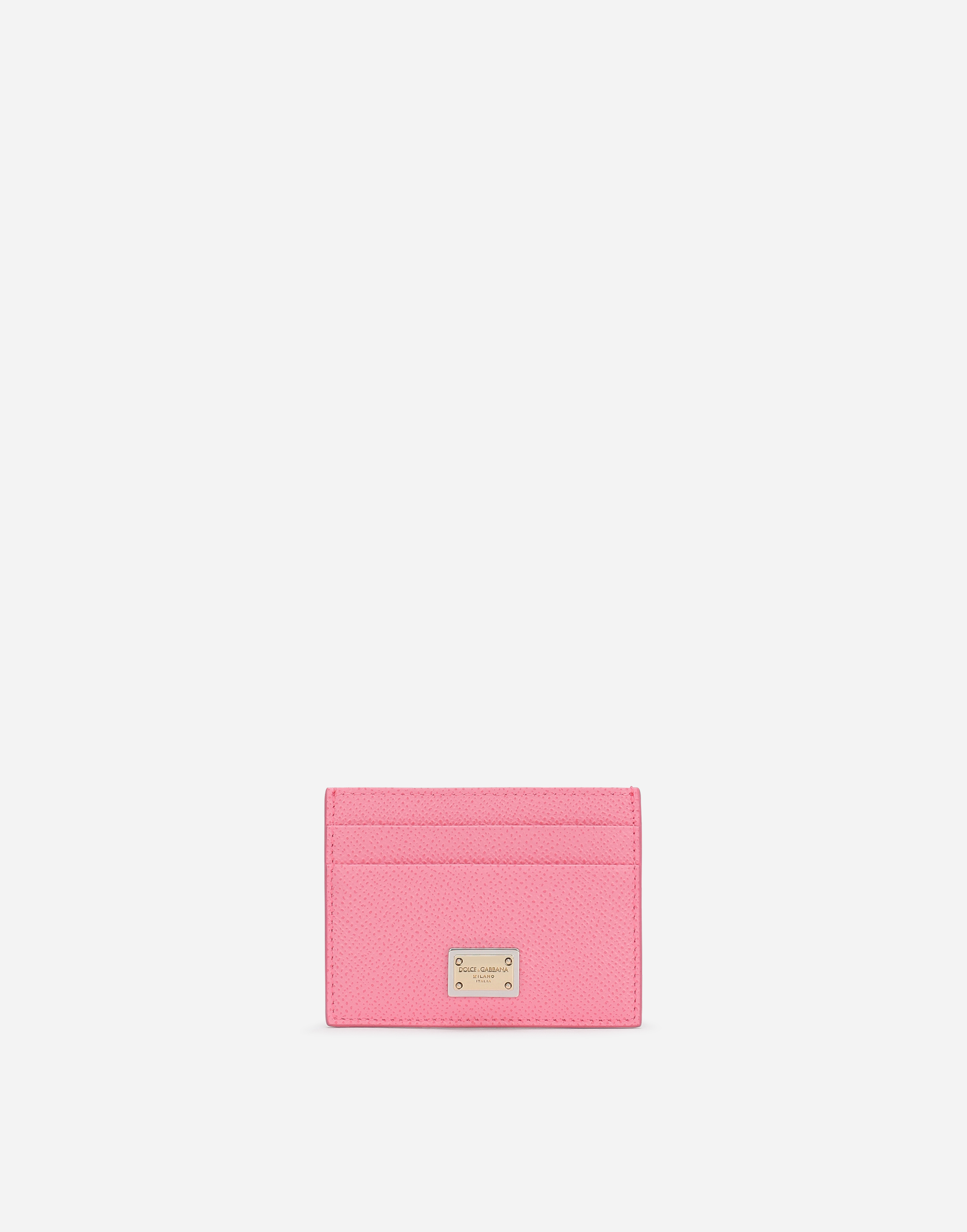 Dauphine calfskin card holder with branded tag in Pink