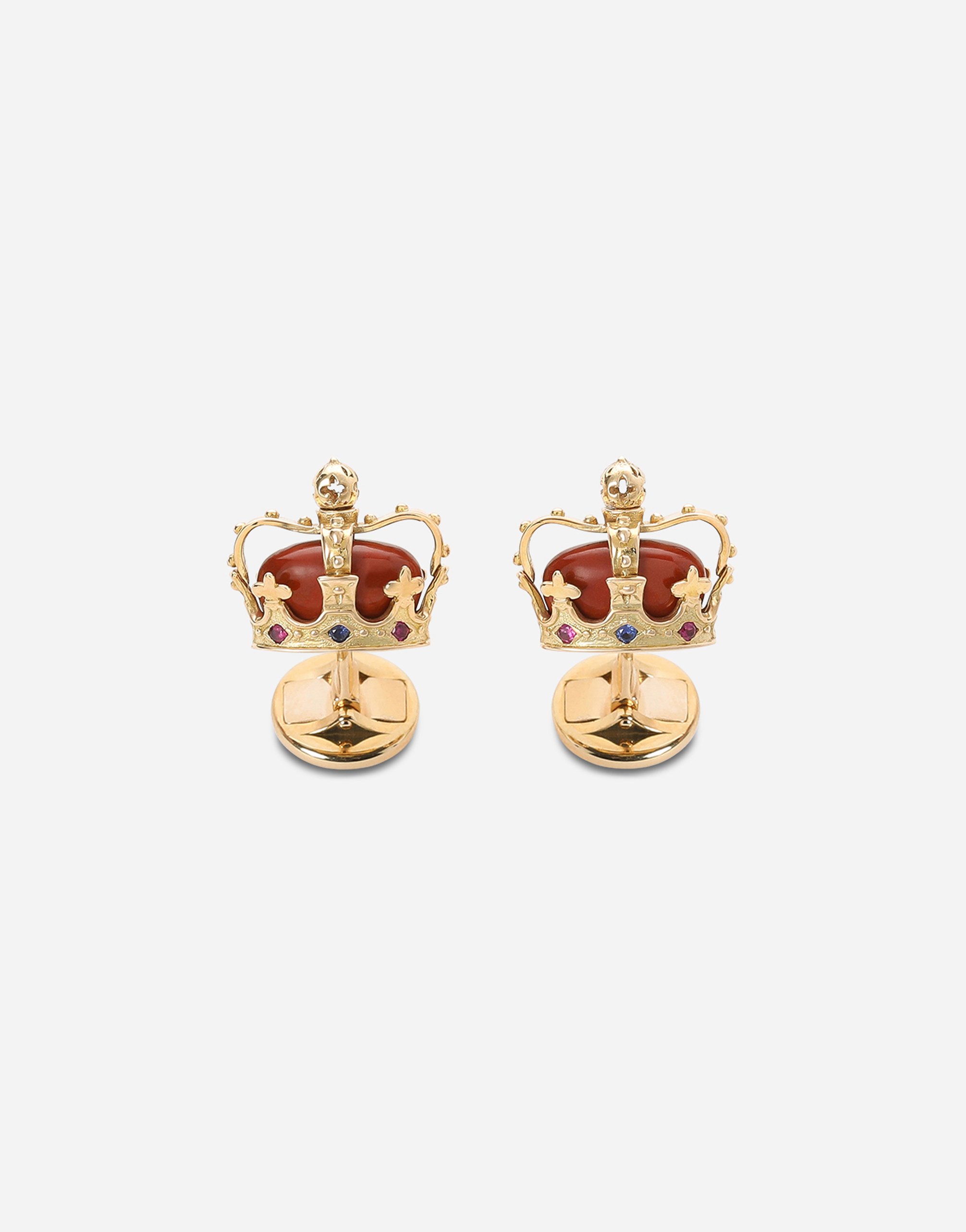 Crown yellow gold crown cufflinks with red jasper in Yellow gold