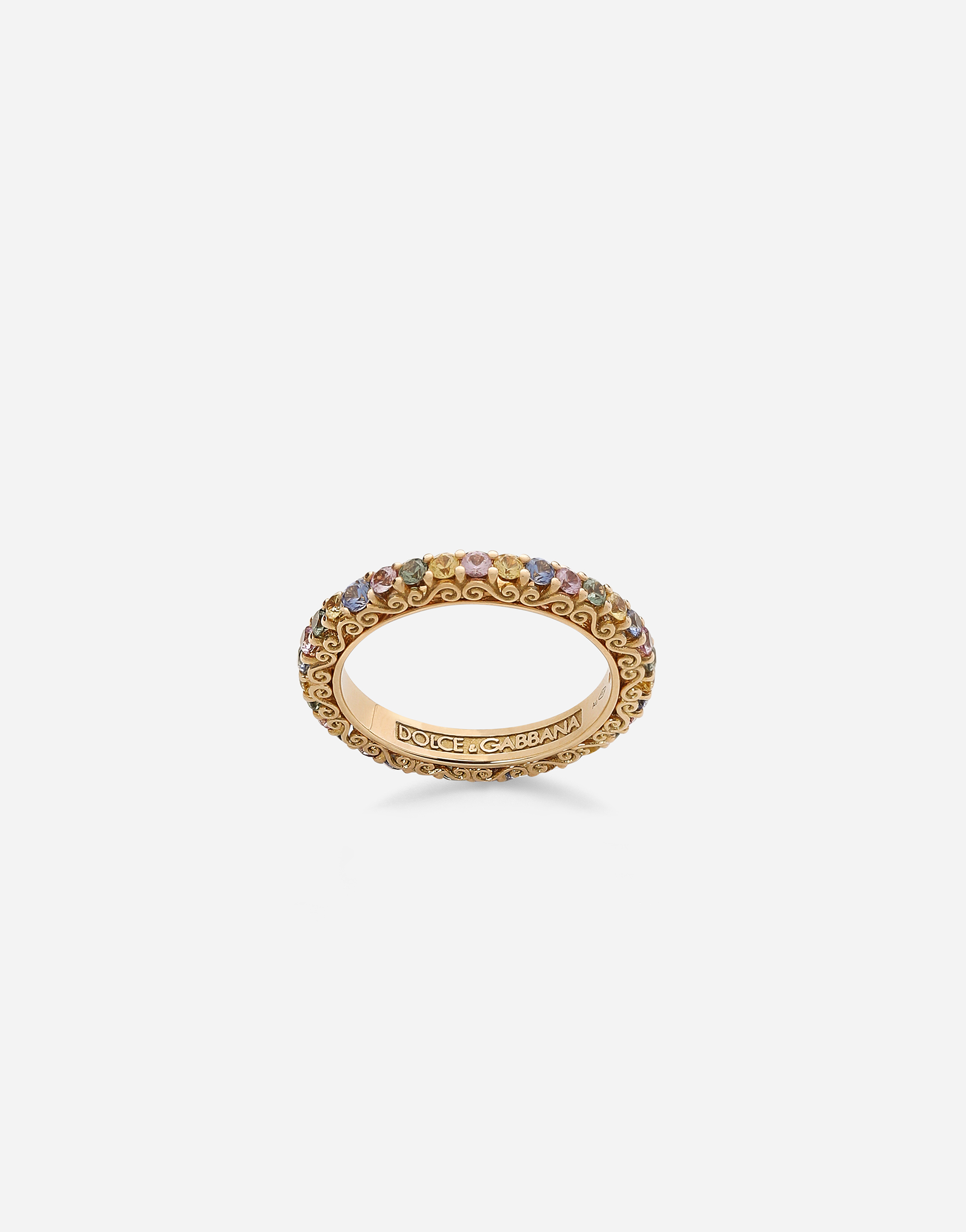 Heritage band ring in yellow 18kt gold with multicoloured sapphires in Gold