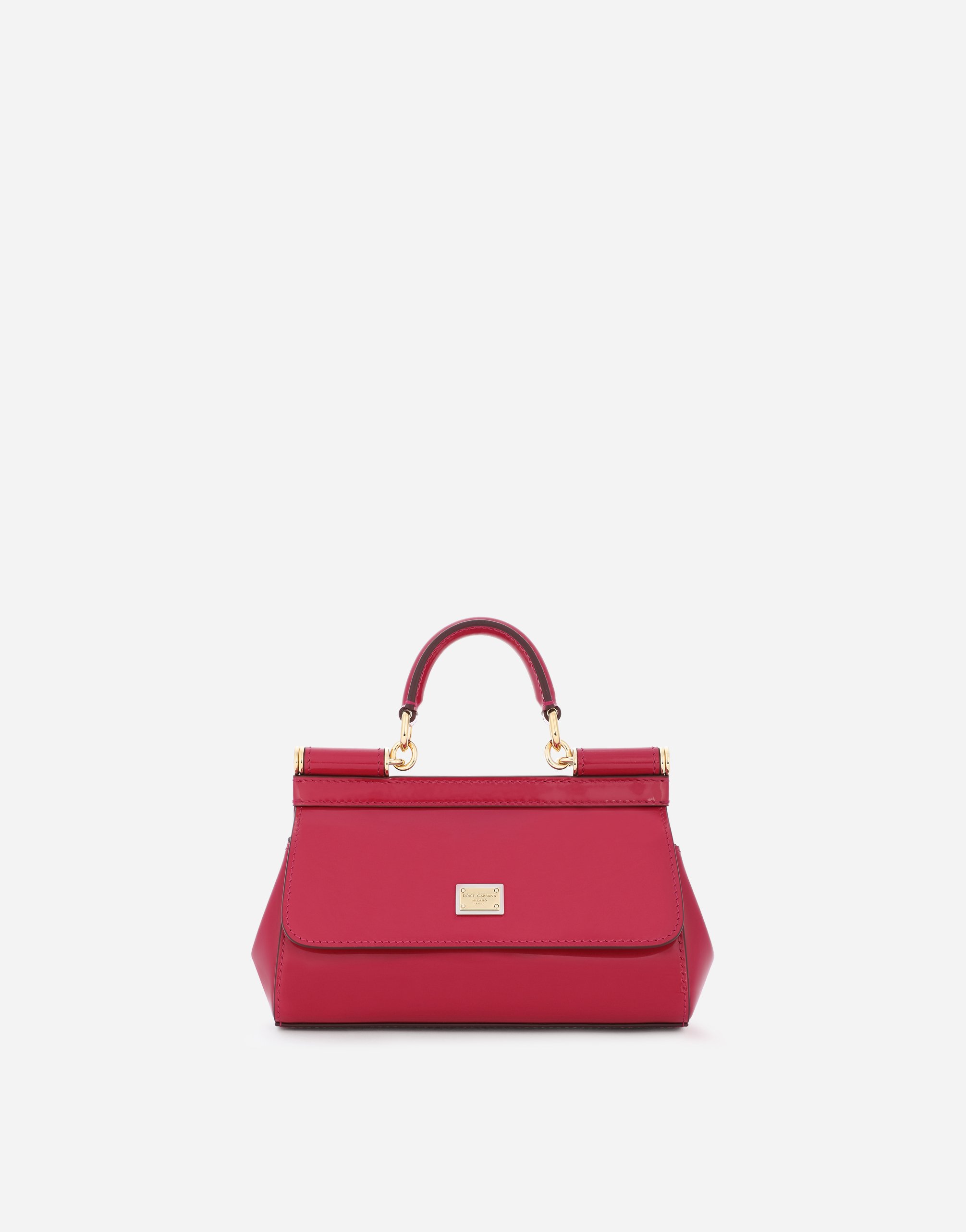 Small Sicily bag in polished calfskin in Fuchsia