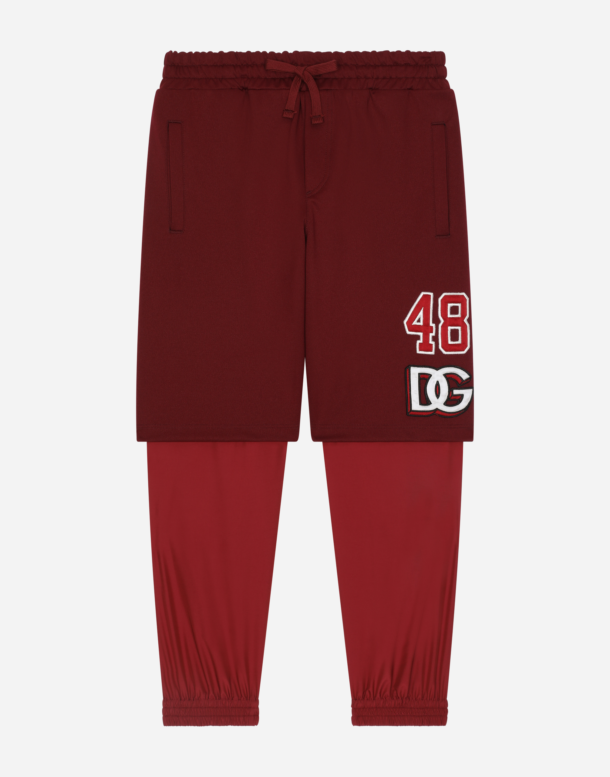 Nylon jogging pants with shorts with DG Sport print in Bordeaux