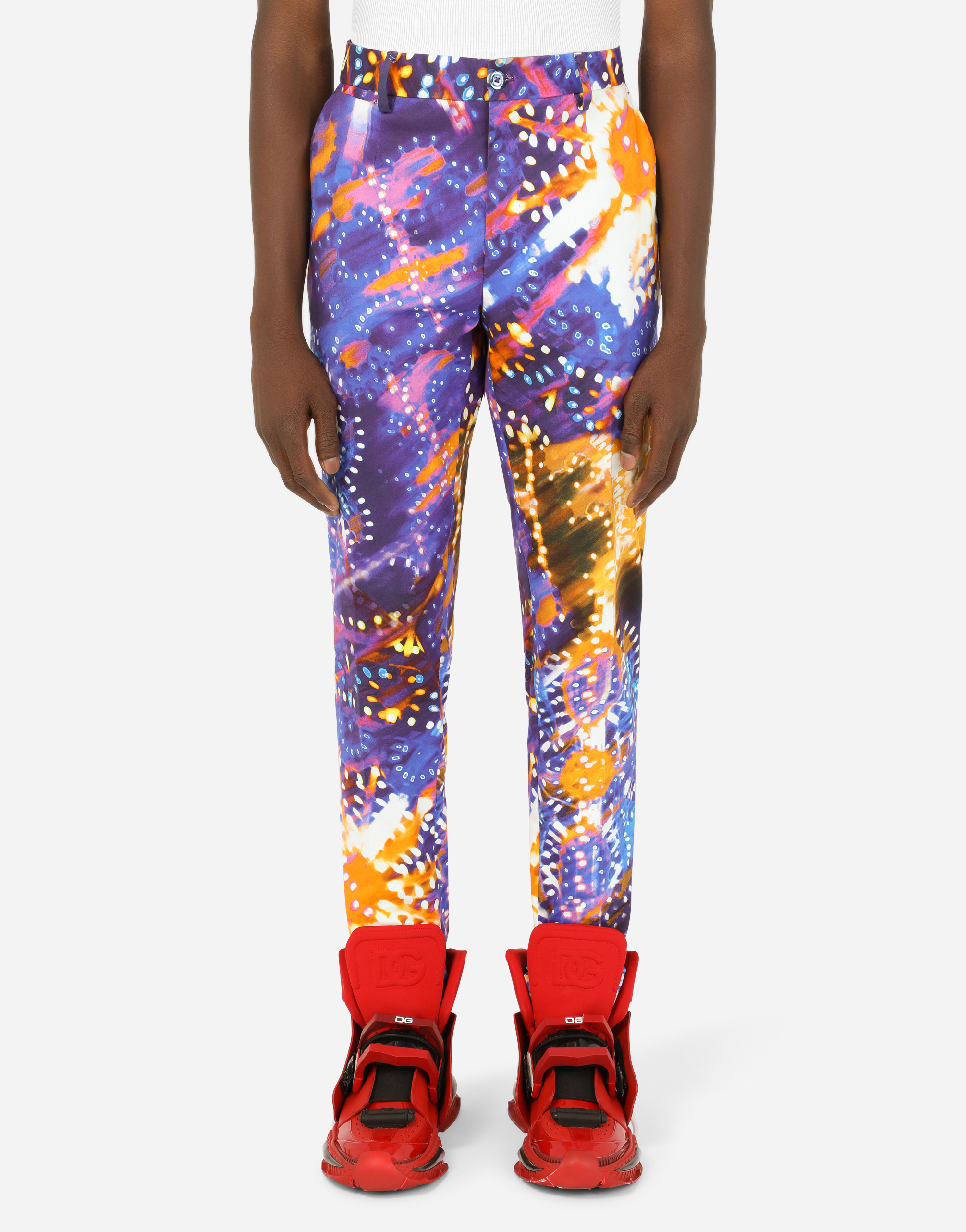 Stretch cotton pants with illumination print in Multicolor
