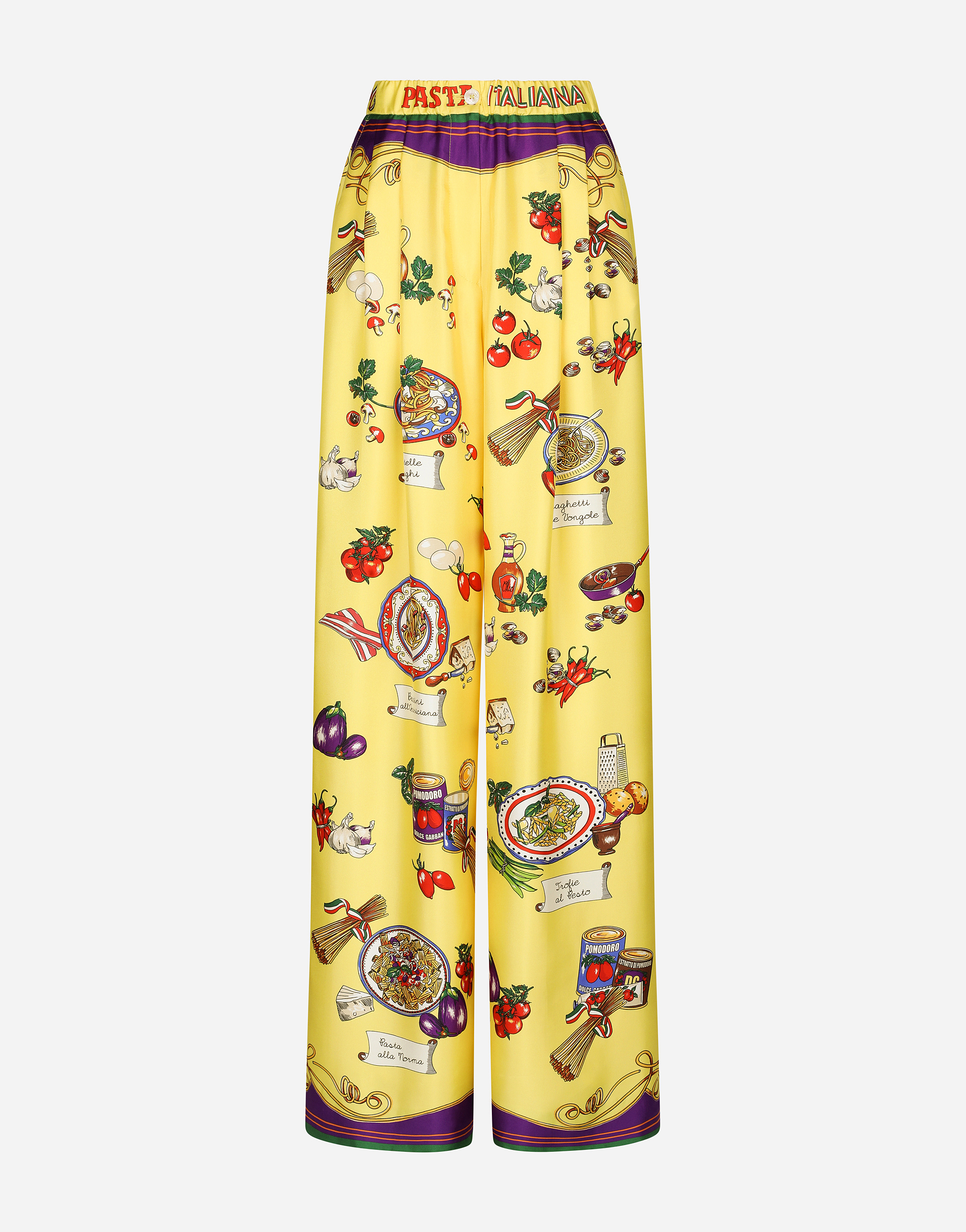 Flared pasta-print twill pants in Multicolor