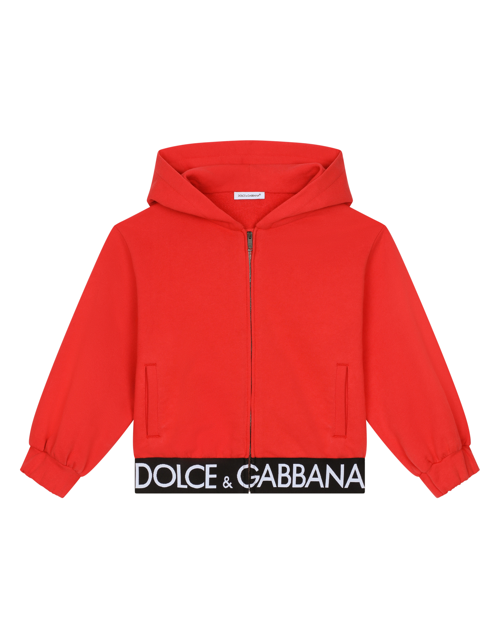 Jersey hoodie with branded elastic in Red