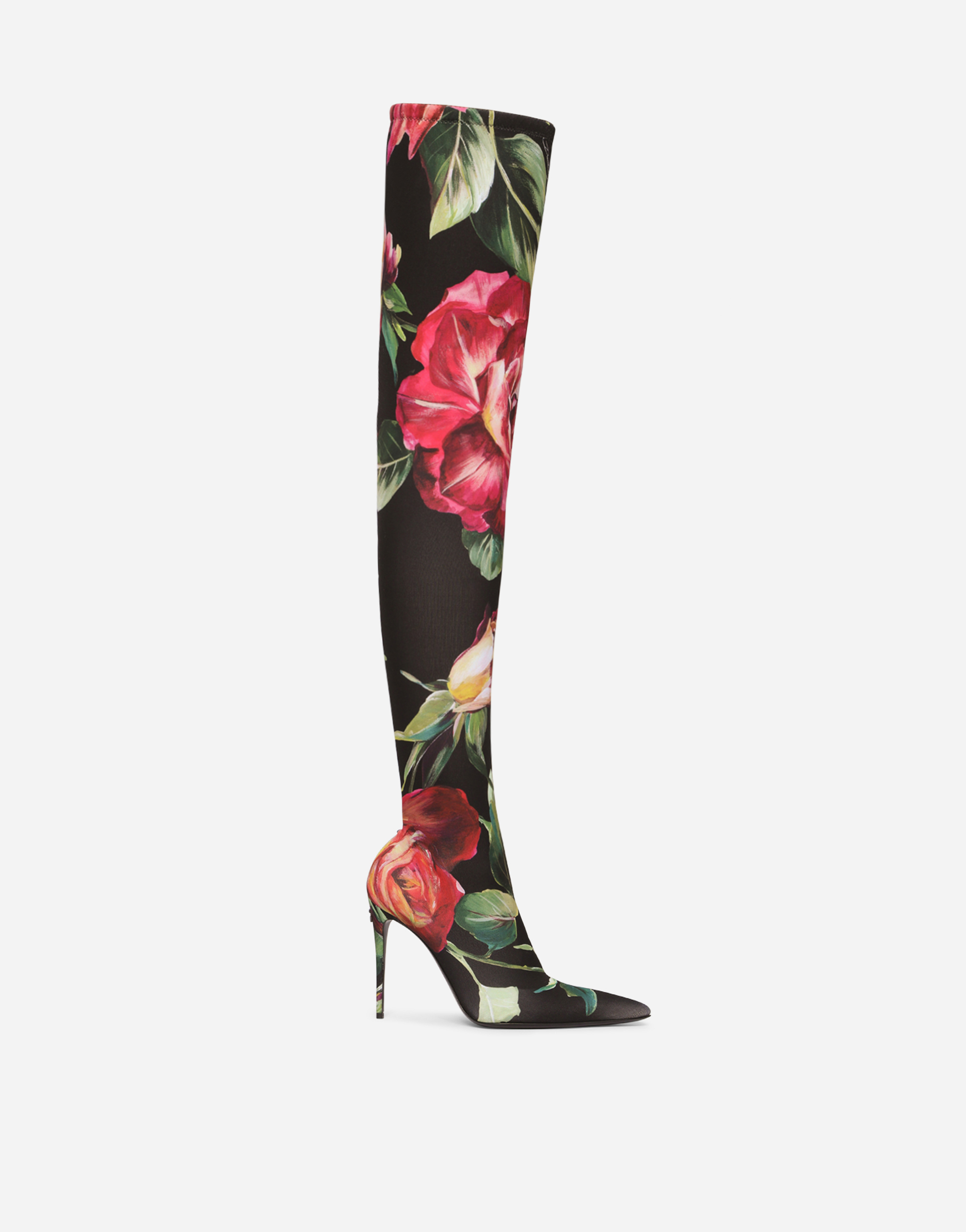 Floral-print stretch jersey thigh-high boots in Multicolor