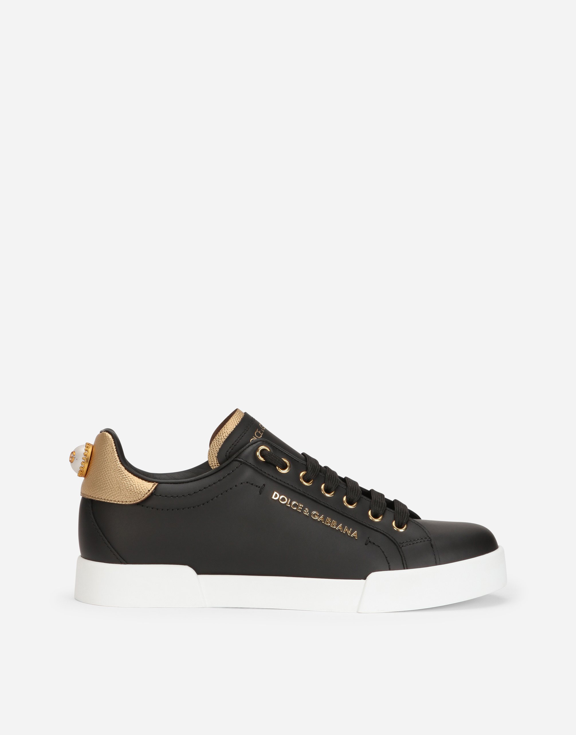 Calfskin nappa Portofino sneakers with lettering in Black/Gold for Women |  Dolce&Gabbana®