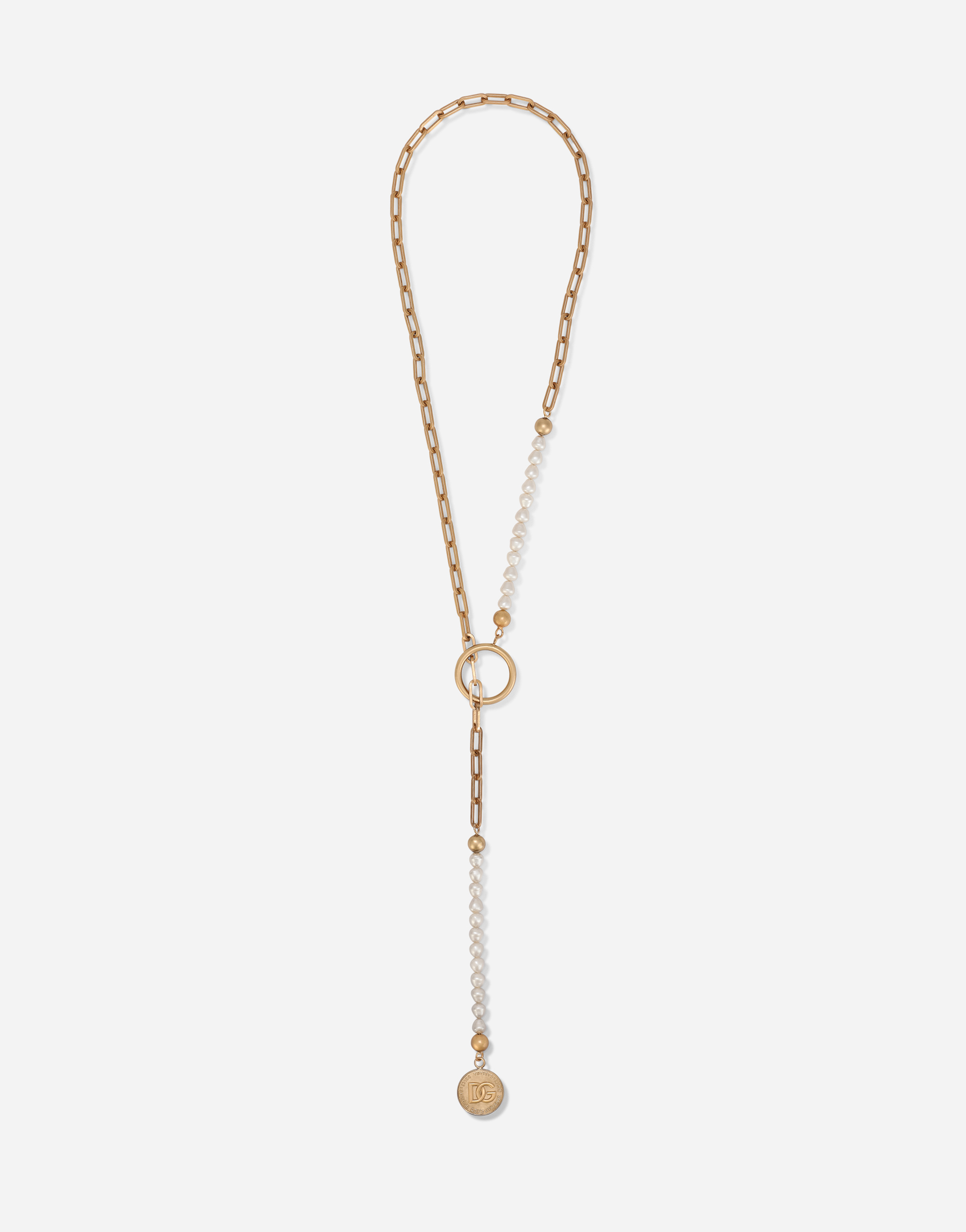 Necklace with pearls and DG logo medallion in Gold