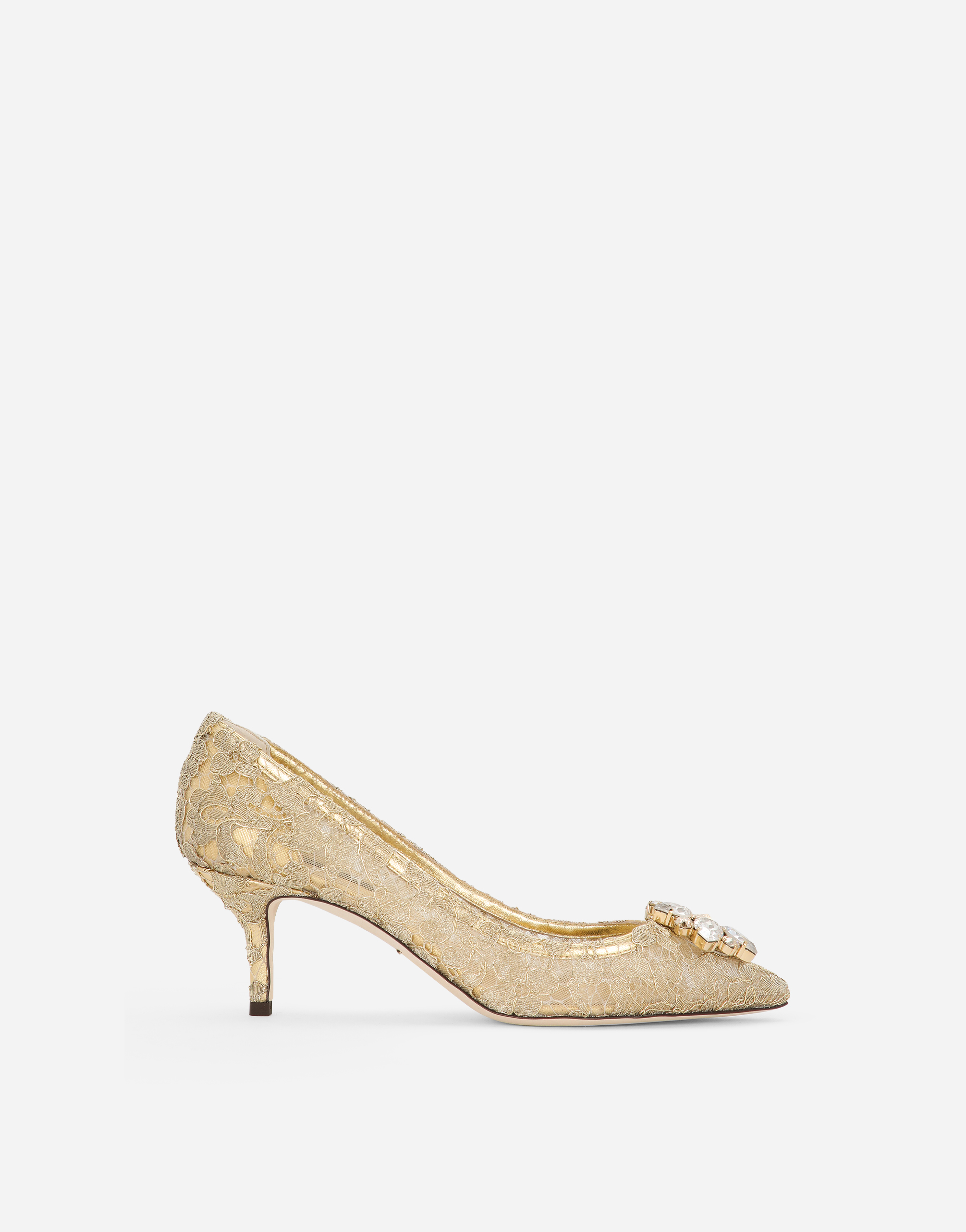 Lurex lace rainbow pumps with brooch detailing in Gold