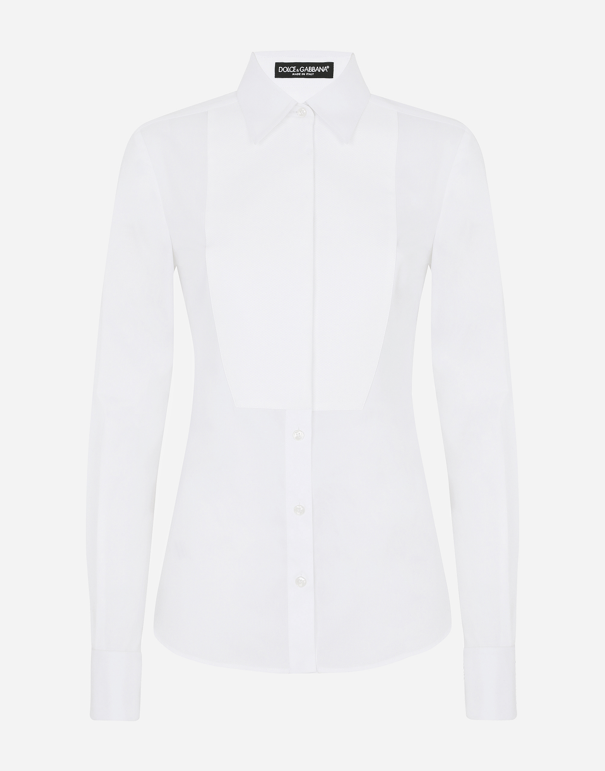 Stretch poplin tuxedo shirt in White