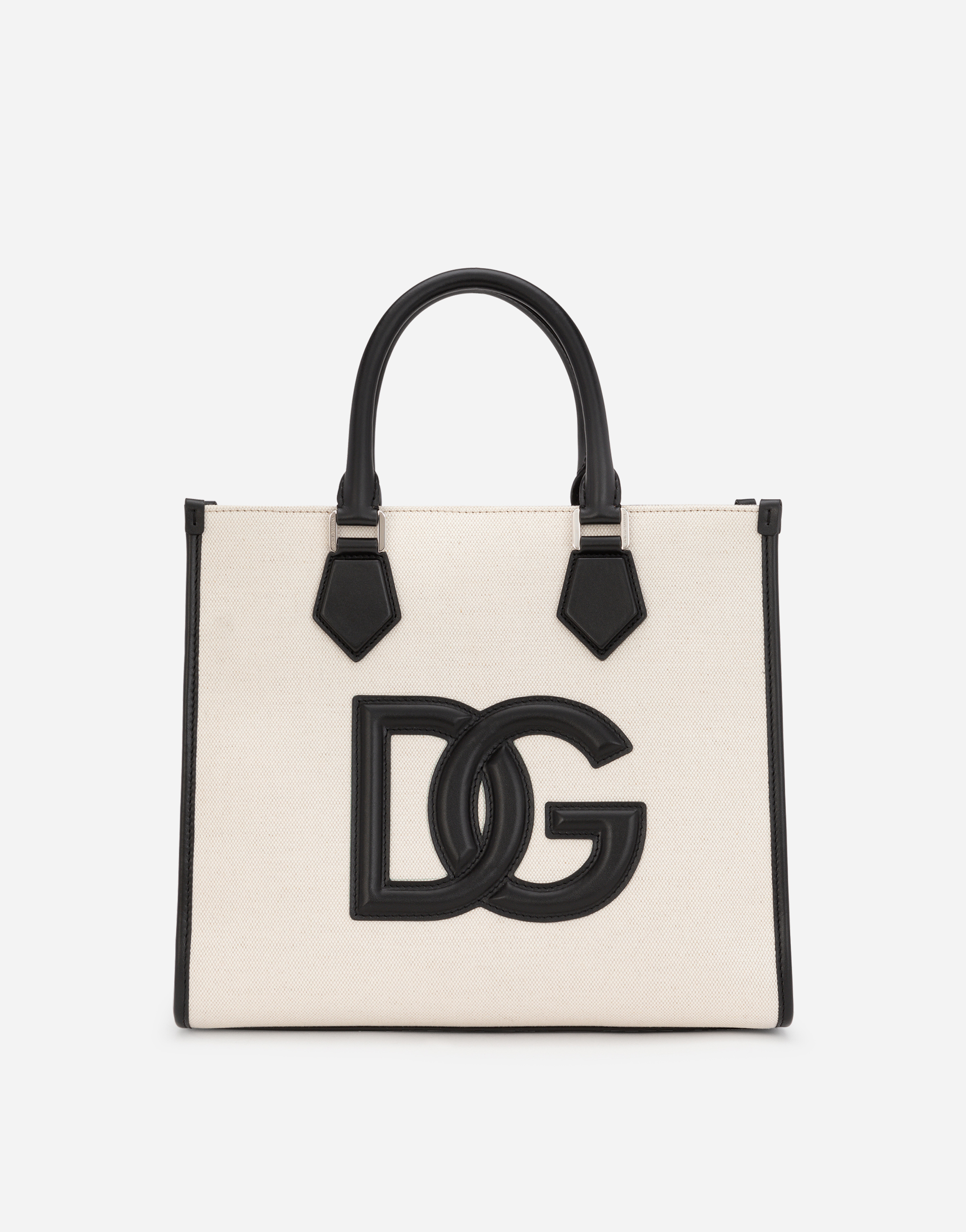 Canvas shopper with calfskin nappa details in Multicolor