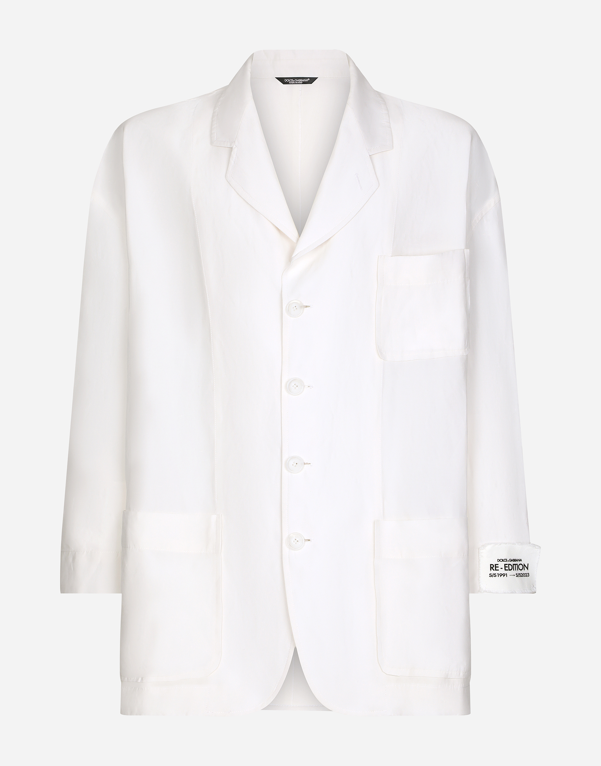 Oversize single-breasted linen and silk jacket in White