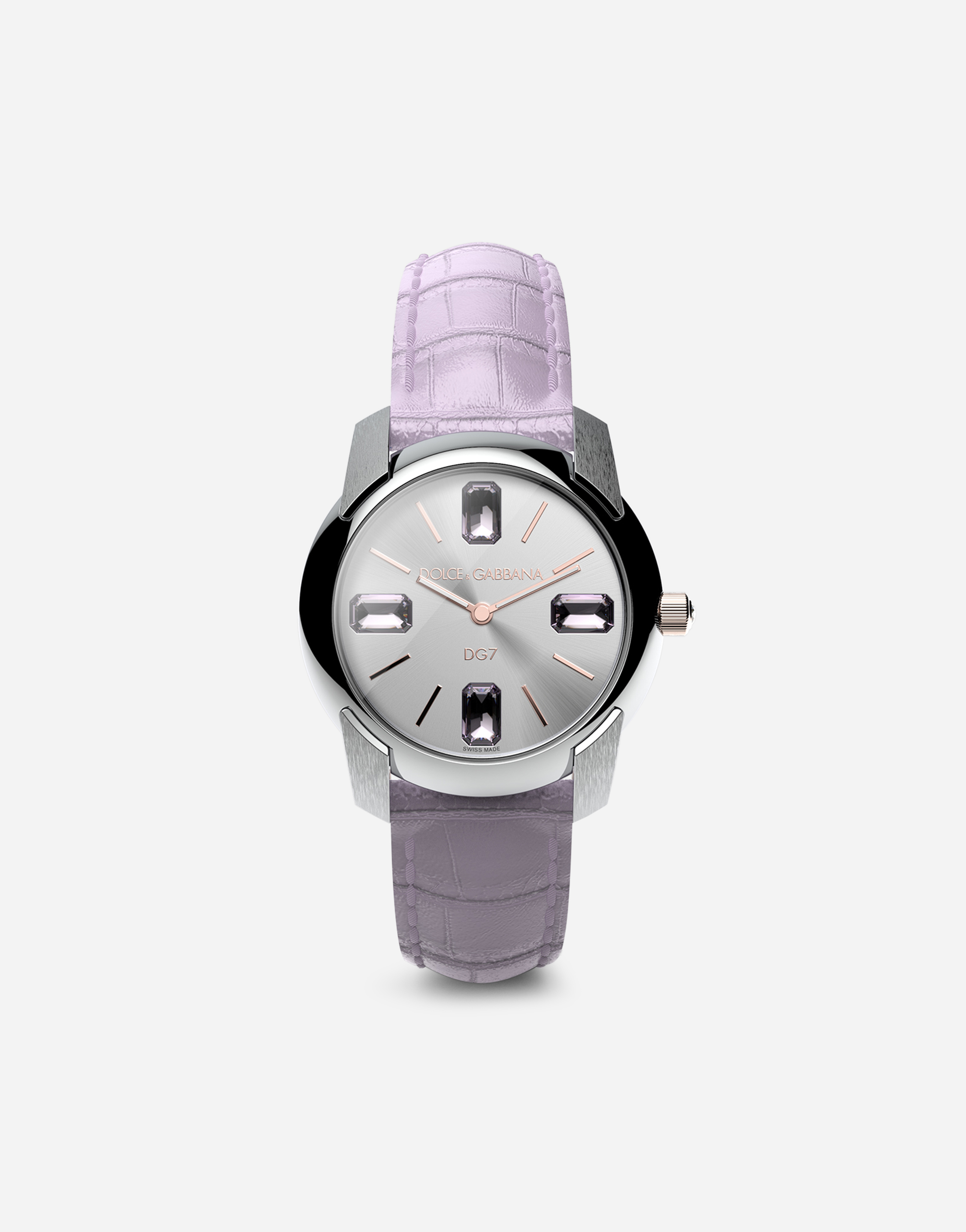 Watch with alligator strap in Mauve