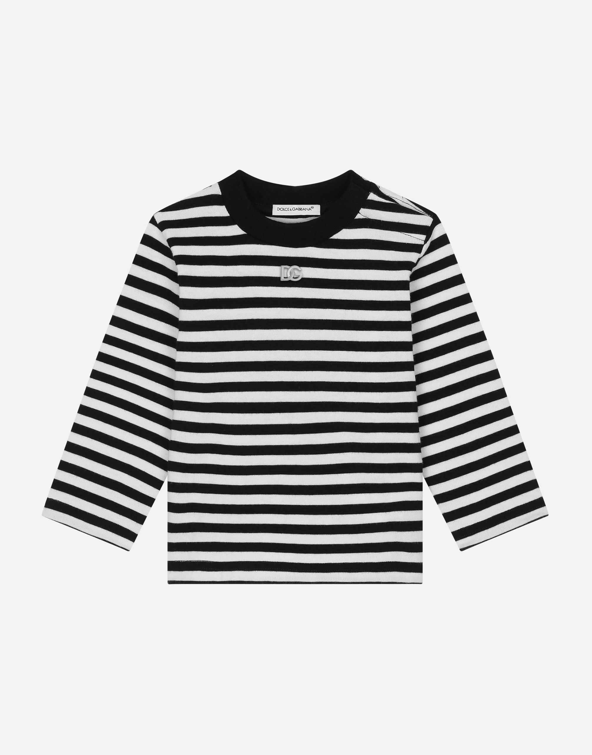Striped jersey T-shirt with metal DG logo in Multicolor